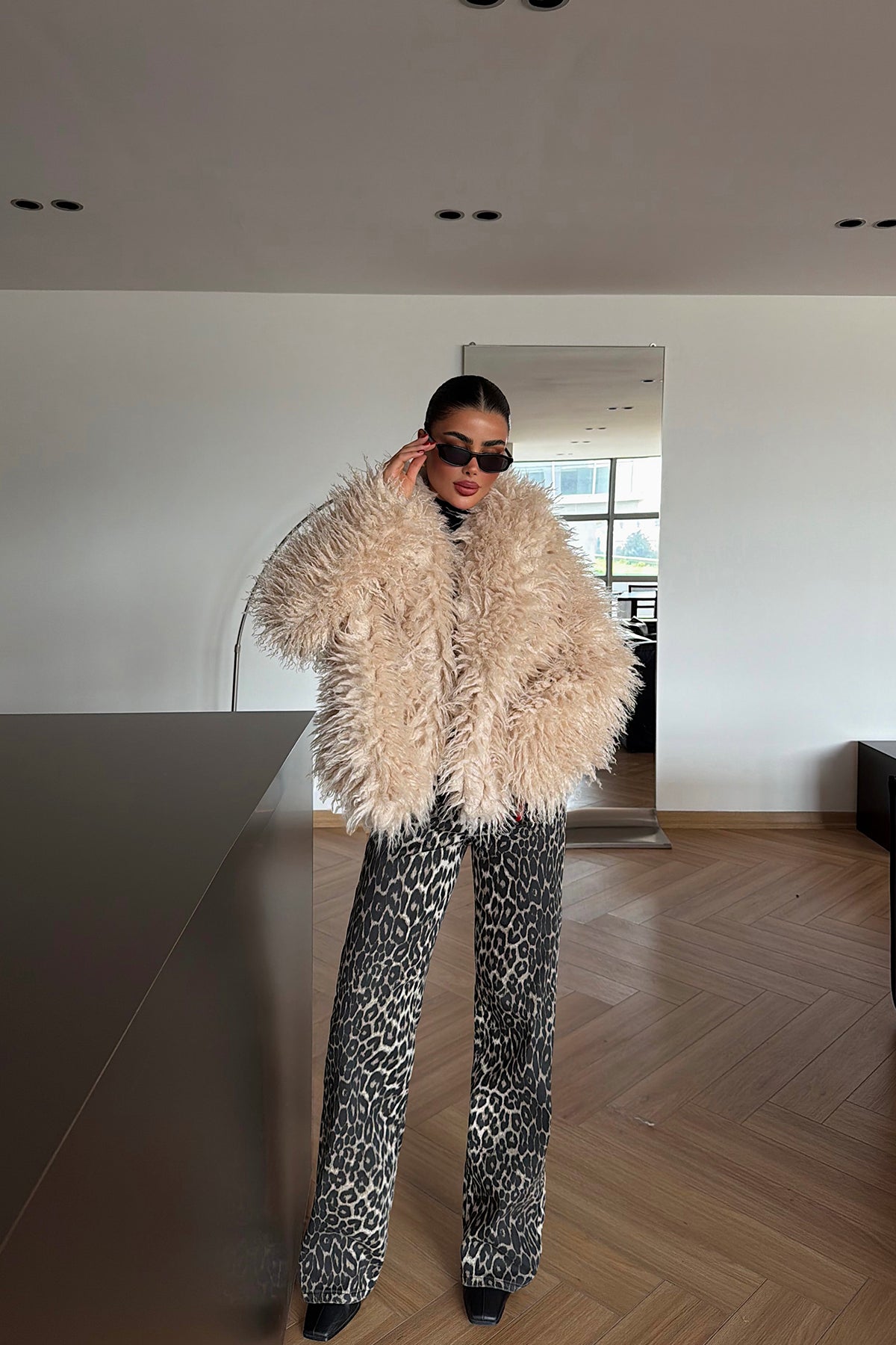 Beige Plush Fur Jacket