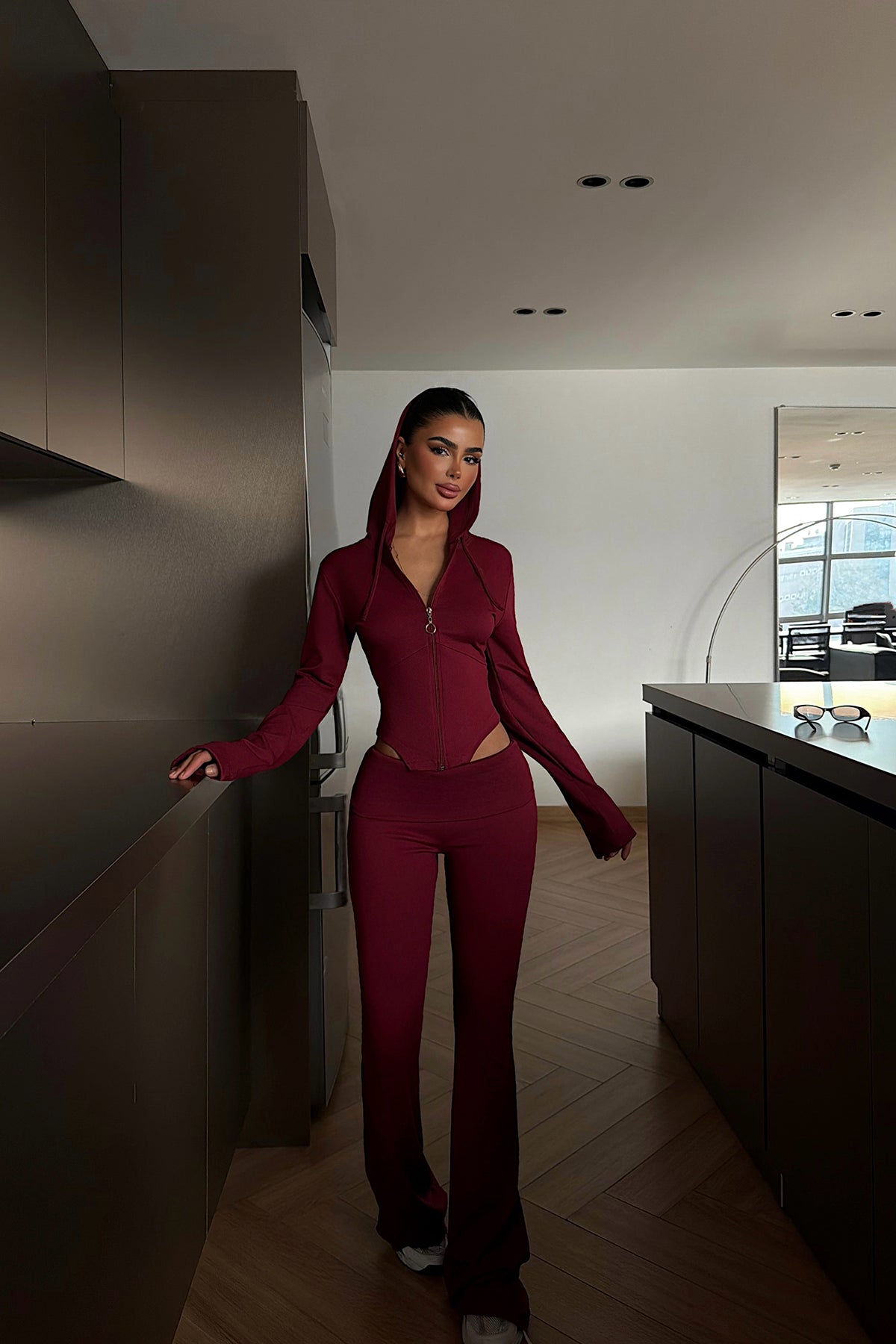 Burgundy Zipper Detail Suit