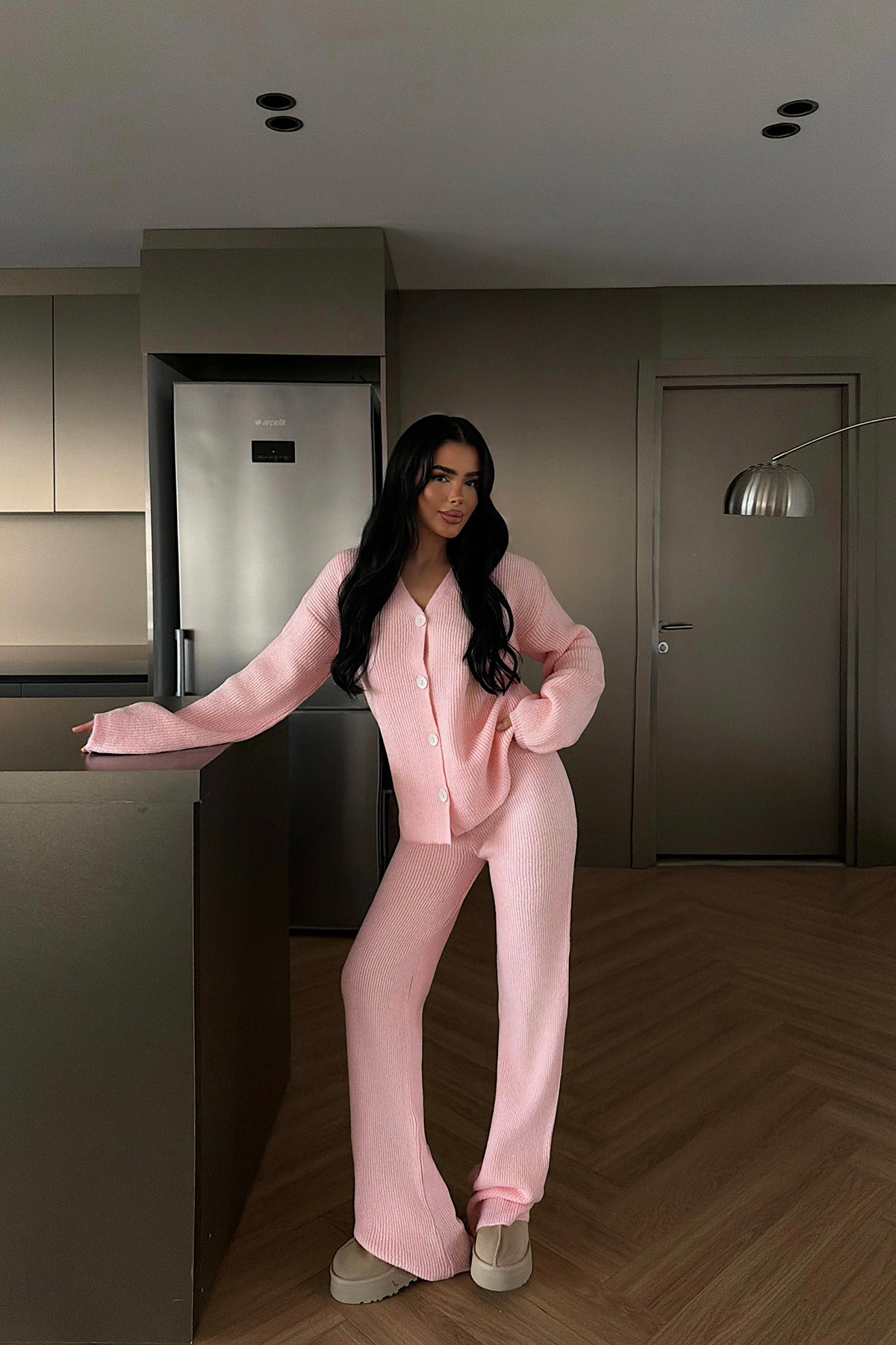 Pink Button Detail Knitted Set