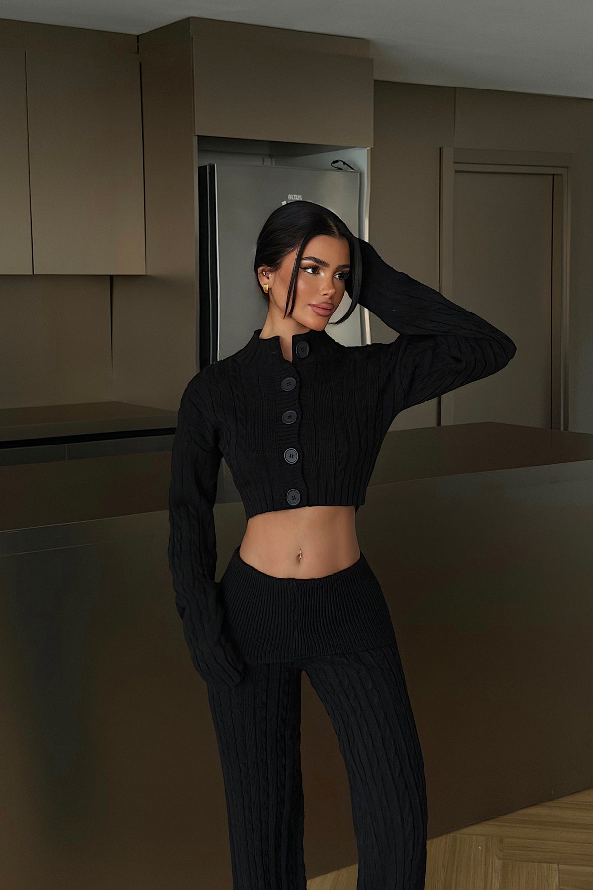 Black Button Detail Knit Set