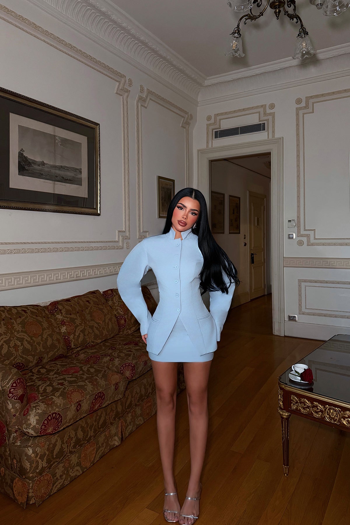 Baby Blue Jacket and Skirt Set