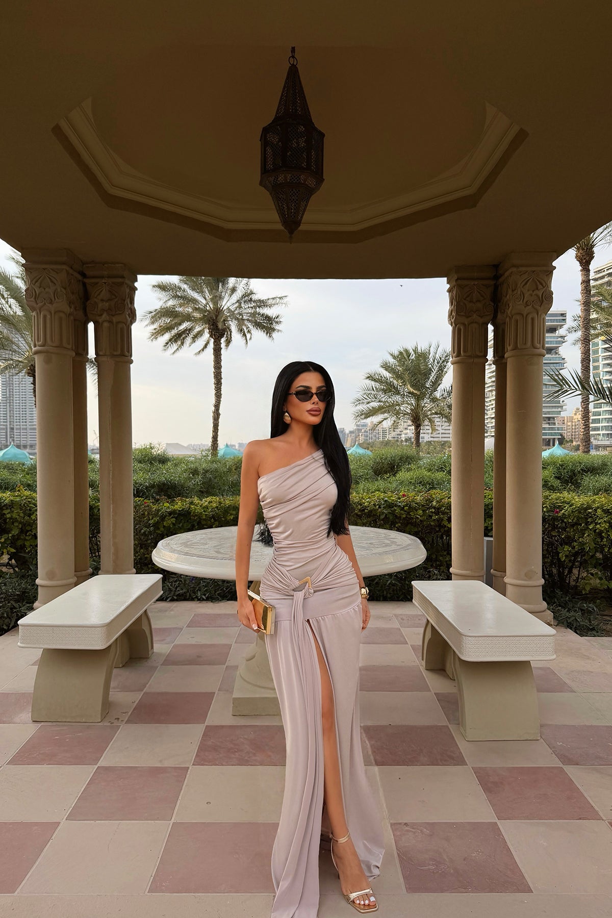 Mink Shoulder Detail Long Dress