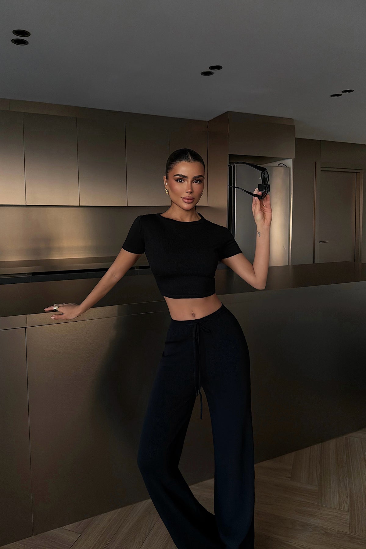 Black Crop Pants Suit