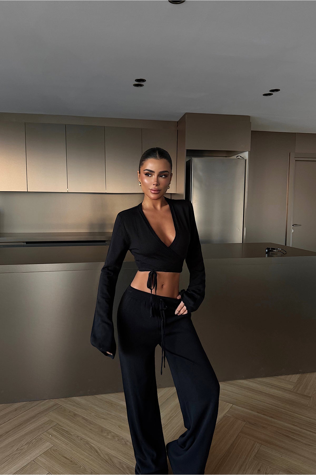 Black Tie-Up Trousers Suit