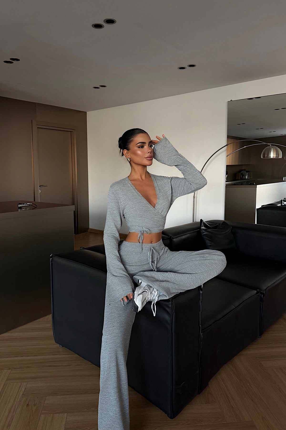 Grey Tie-Up Trousers Suit