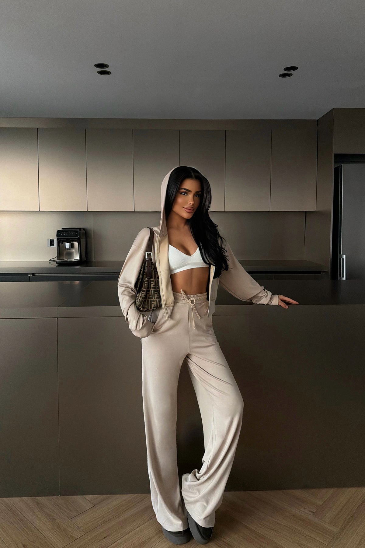 Cream Zip-Up Tracksuit Set