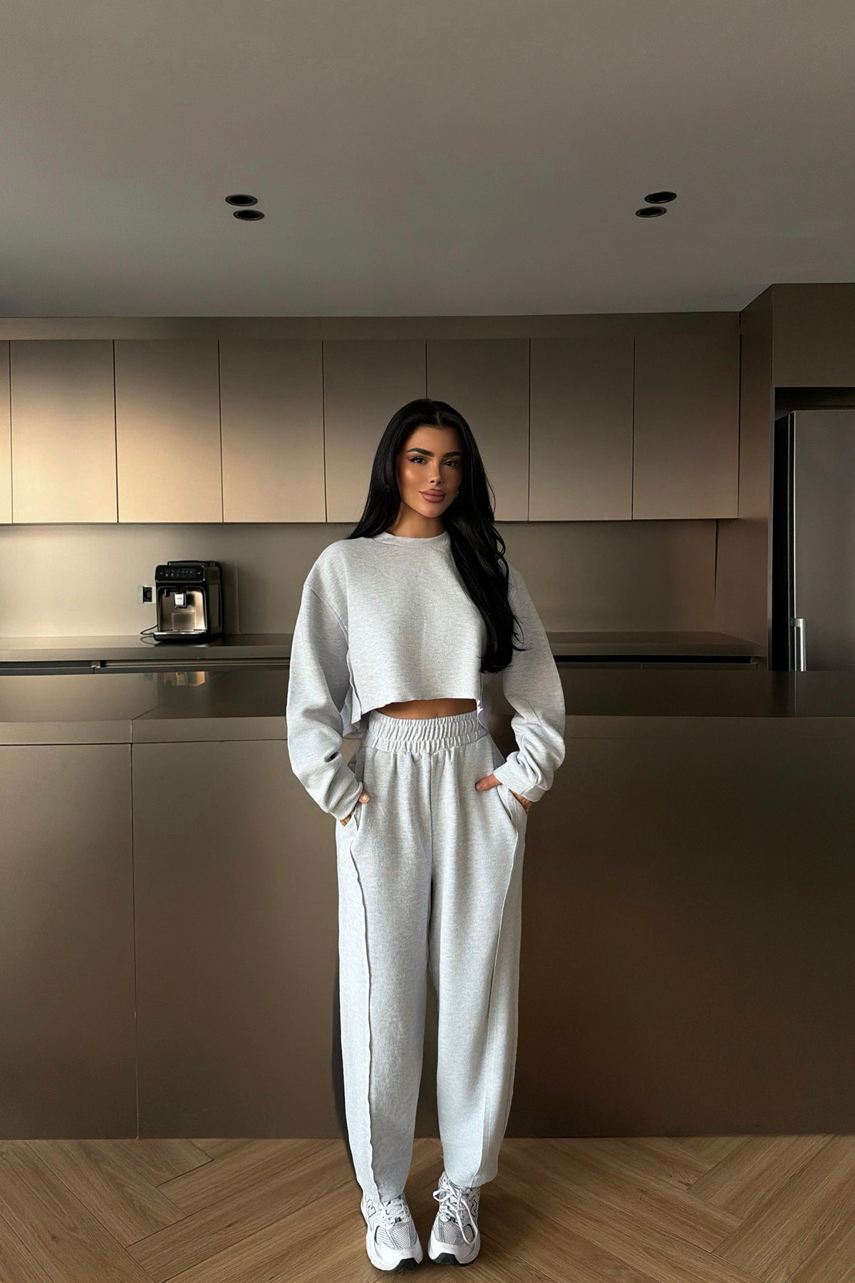 Grey Crop Tracksuit Set