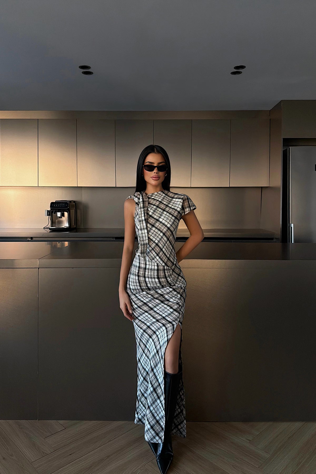 Black Plaid Long Dress