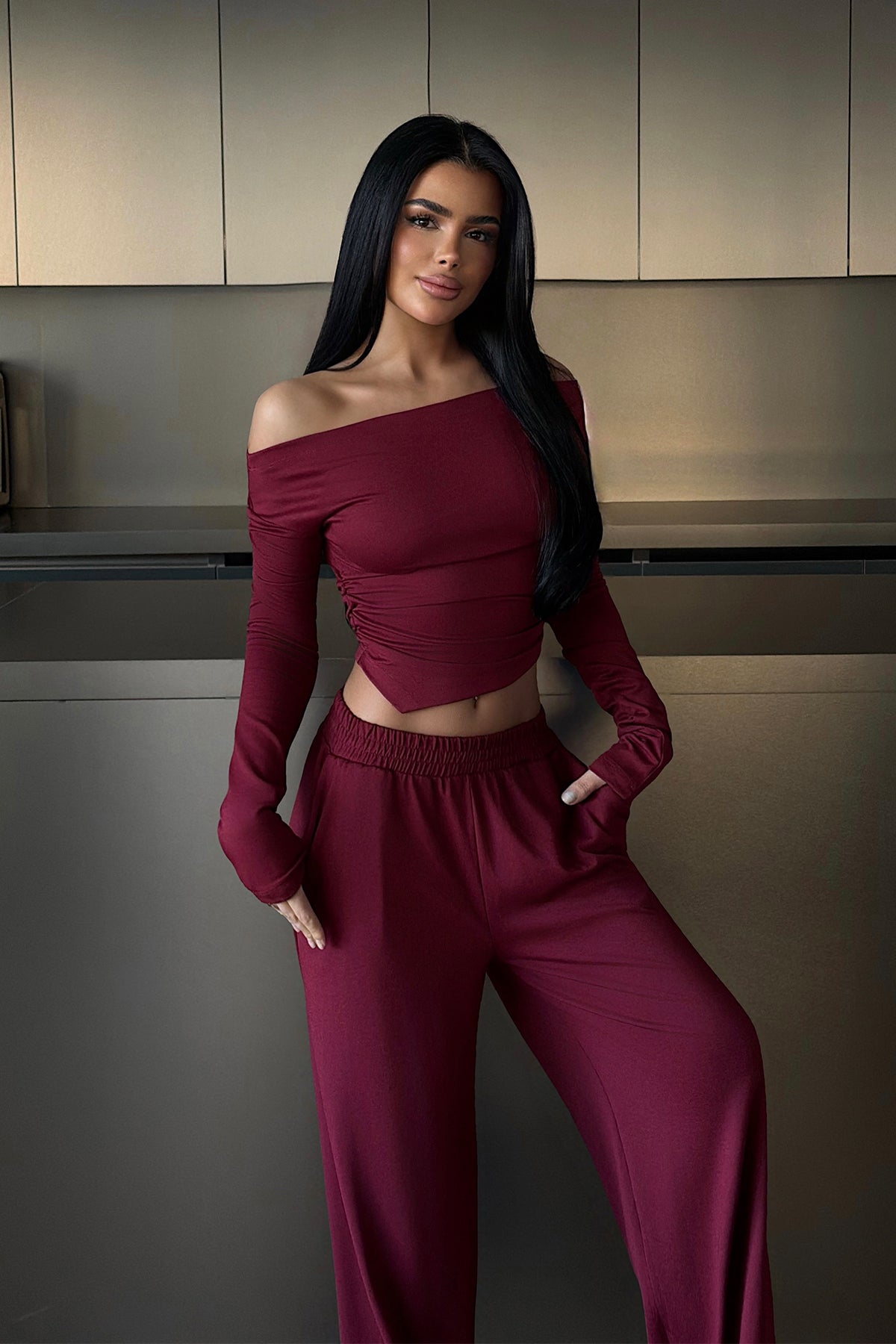 Claret Red Trousers Set