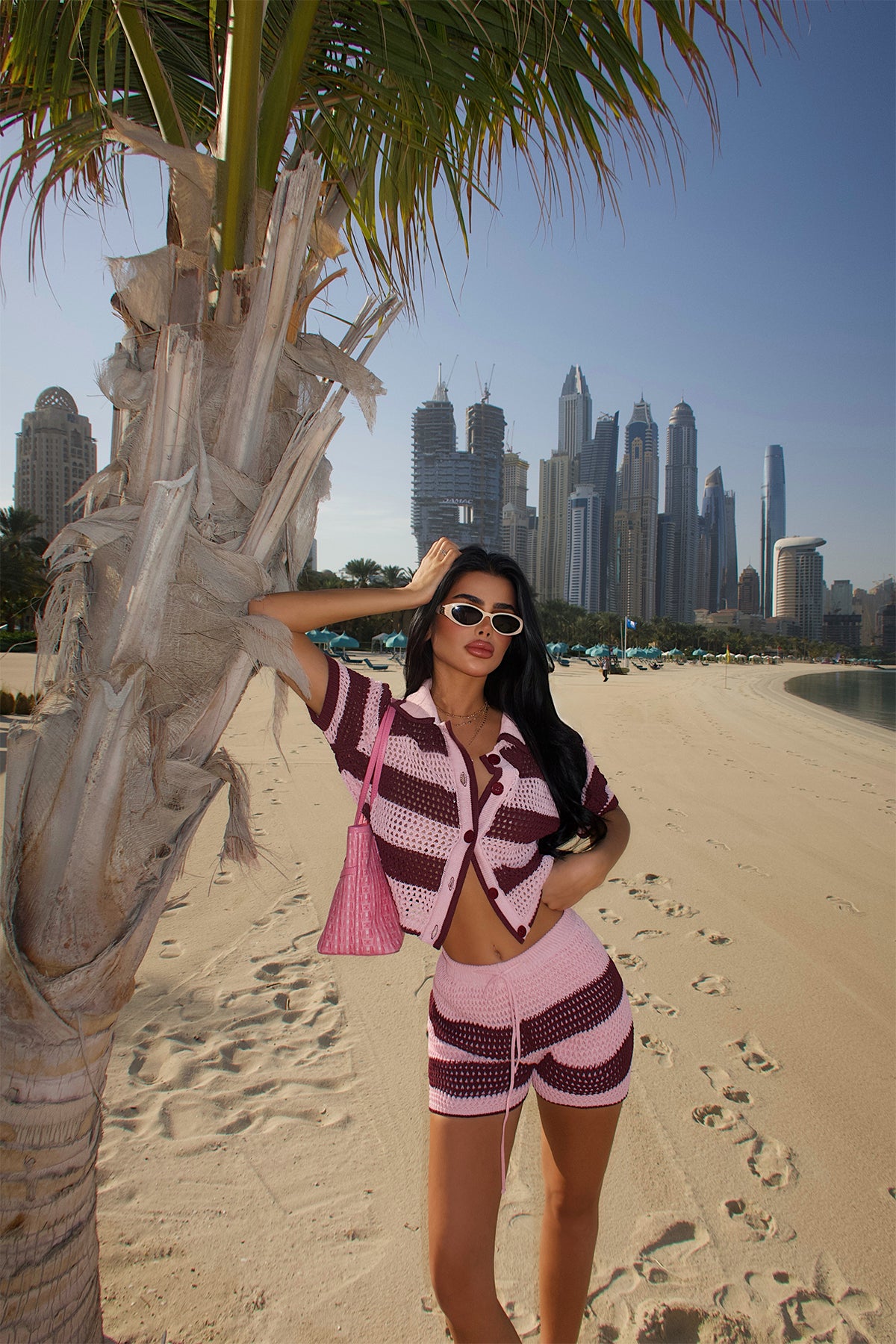 Two-Color Patterned Knitted Shorts Set