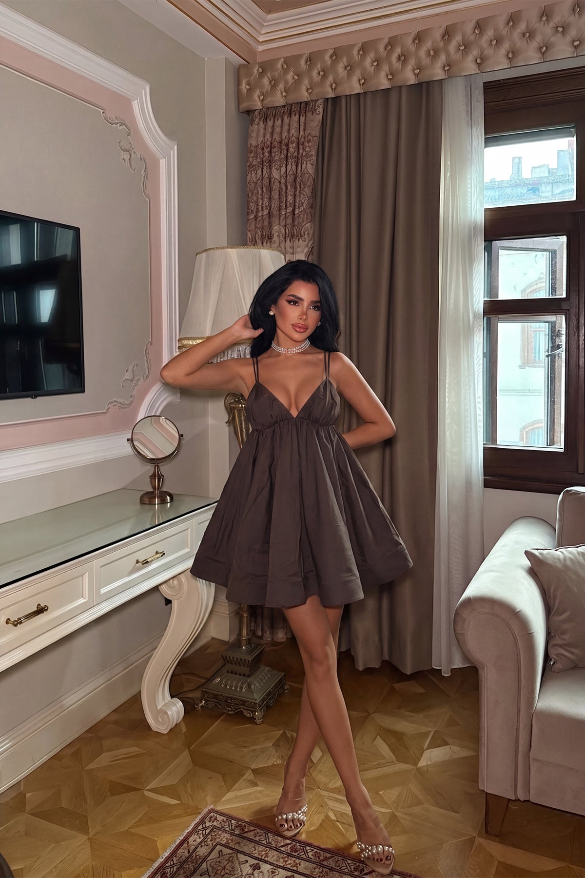 Acı Kahve Straplez Mini Elbise 8