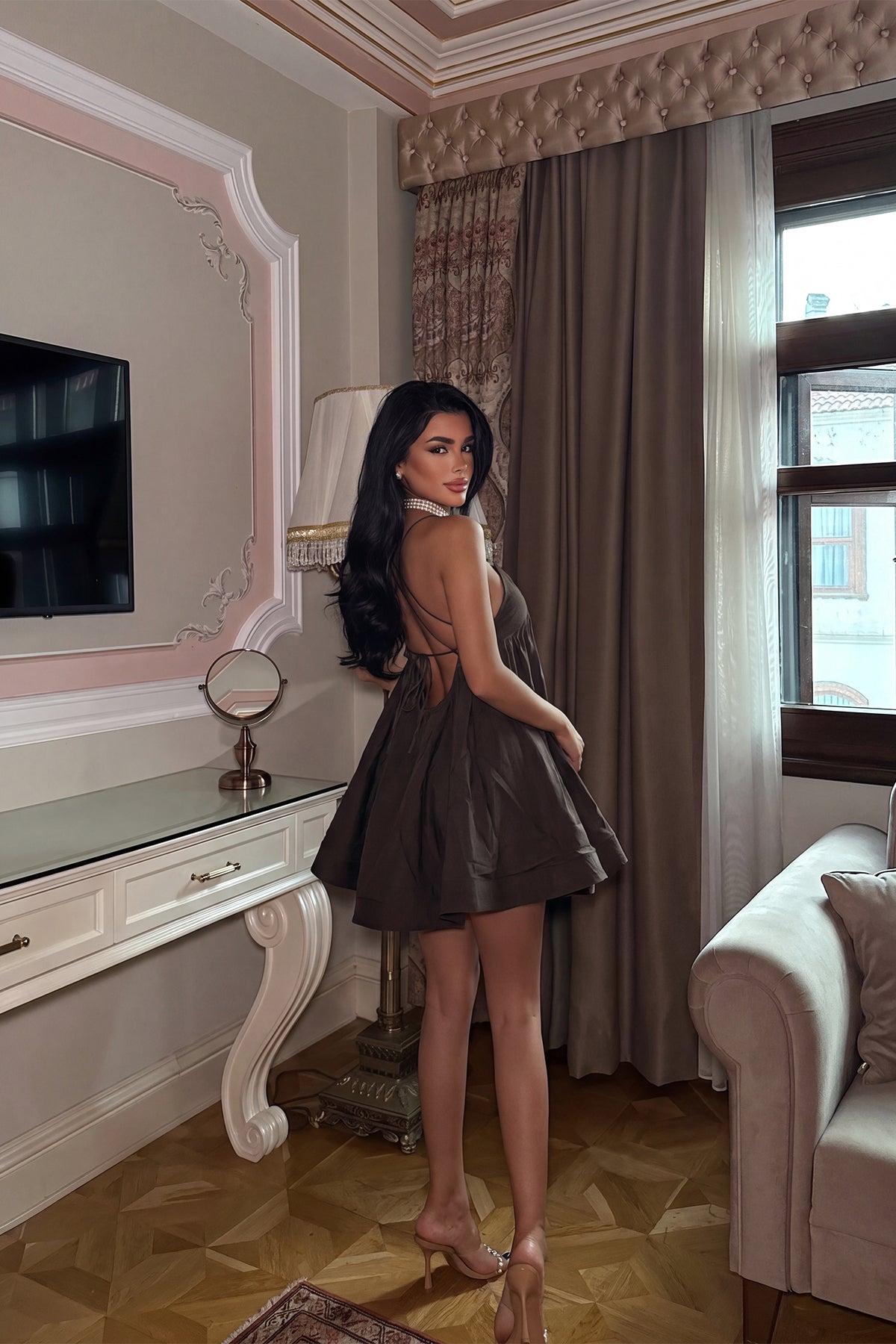 Acı Kahve Straplez Mini Elbise 12