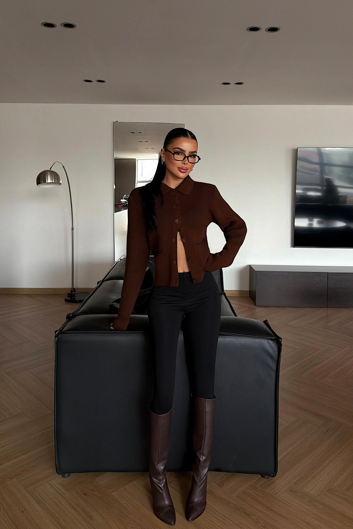 Acı Kahve Leche Düğmeli Triko Hırka 4