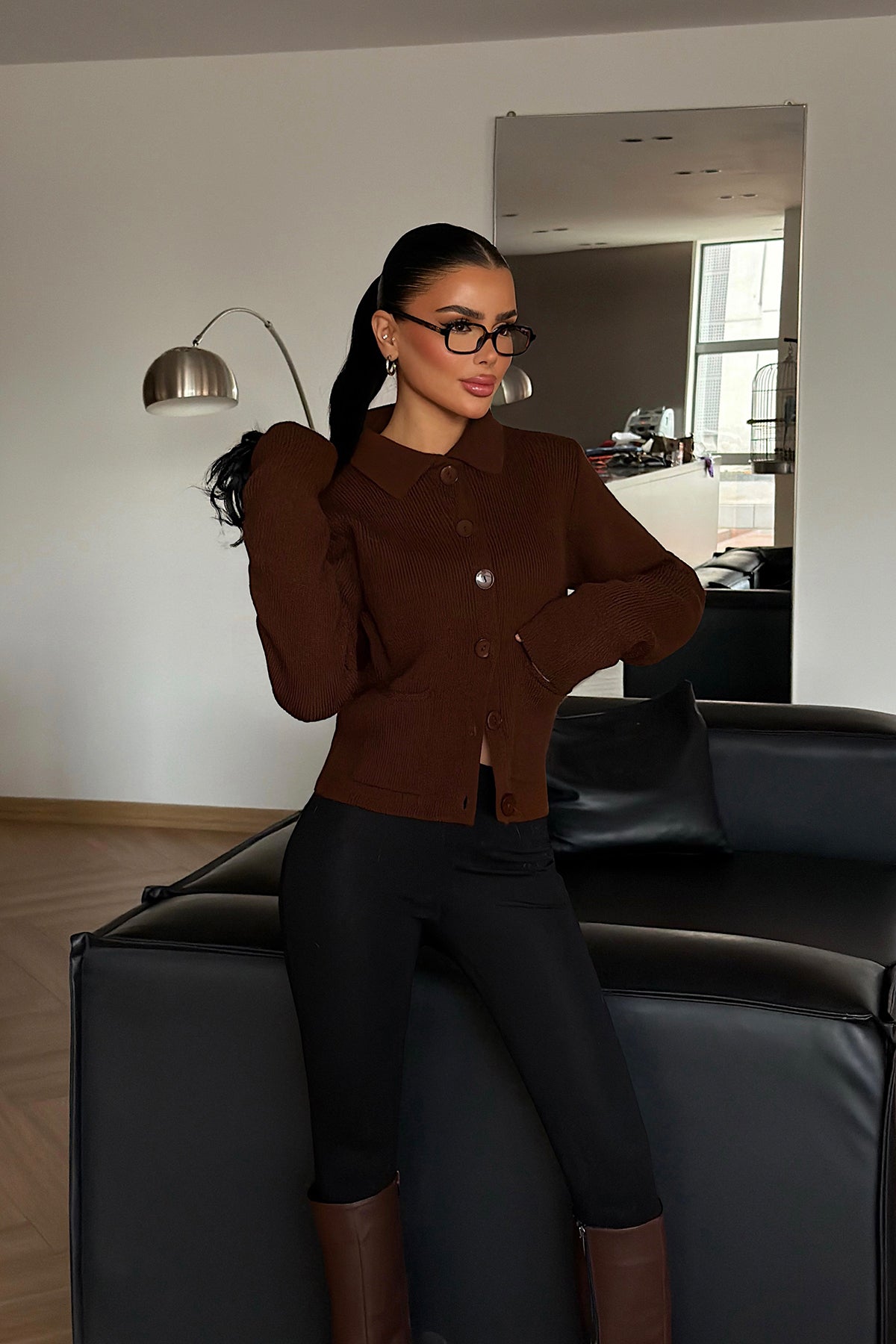 Acı Kahve Leche Düğmeli Triko Hırka 12
