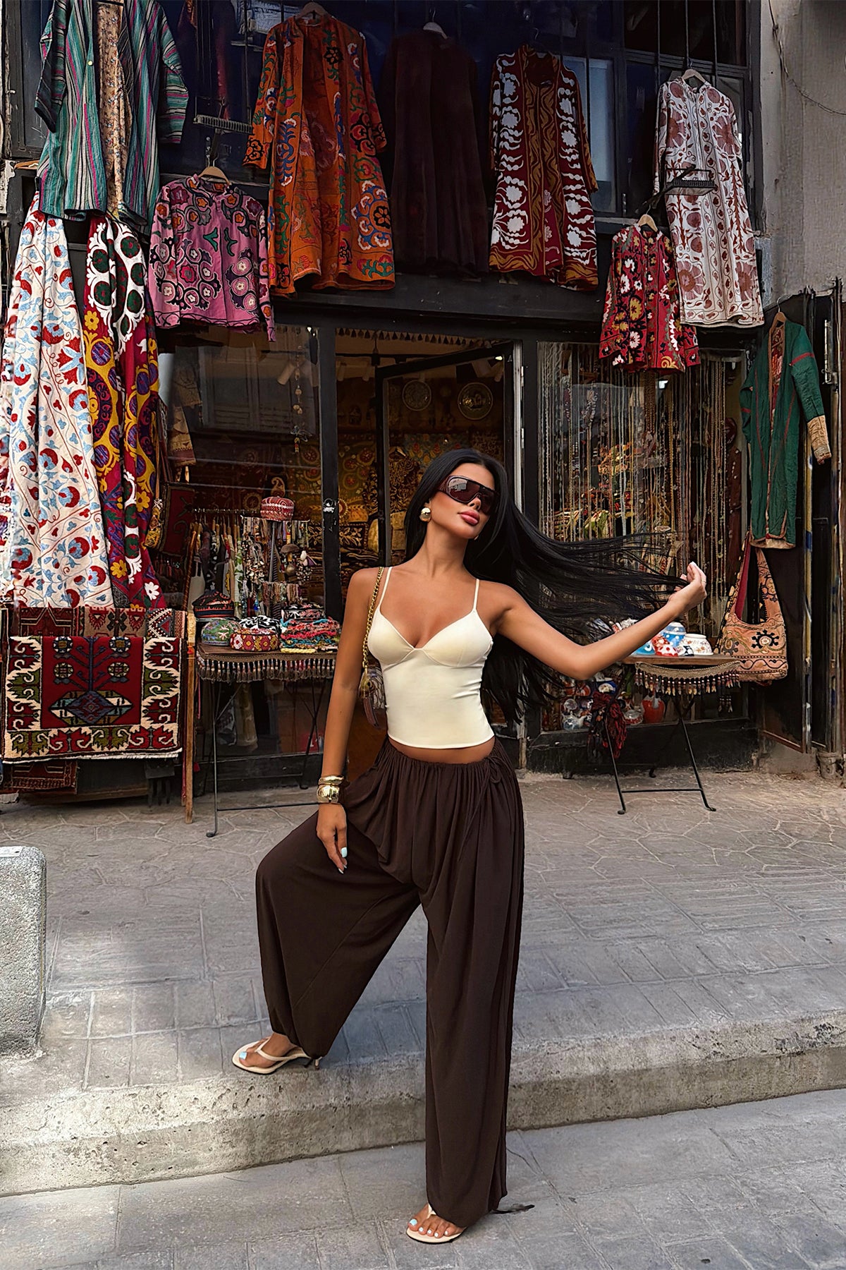 Acı Kahverengi Bağlamalı Bol Paça Pantolon 2