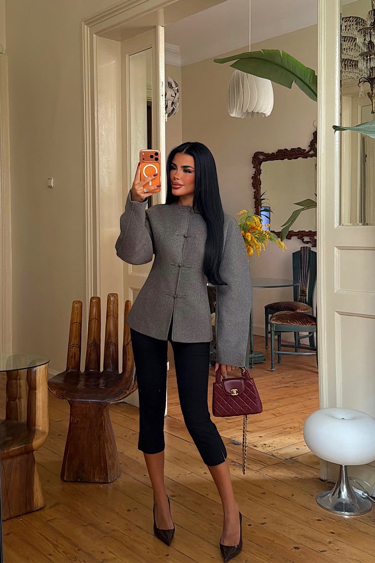 Antrasit Düğme Detay Ceket 2