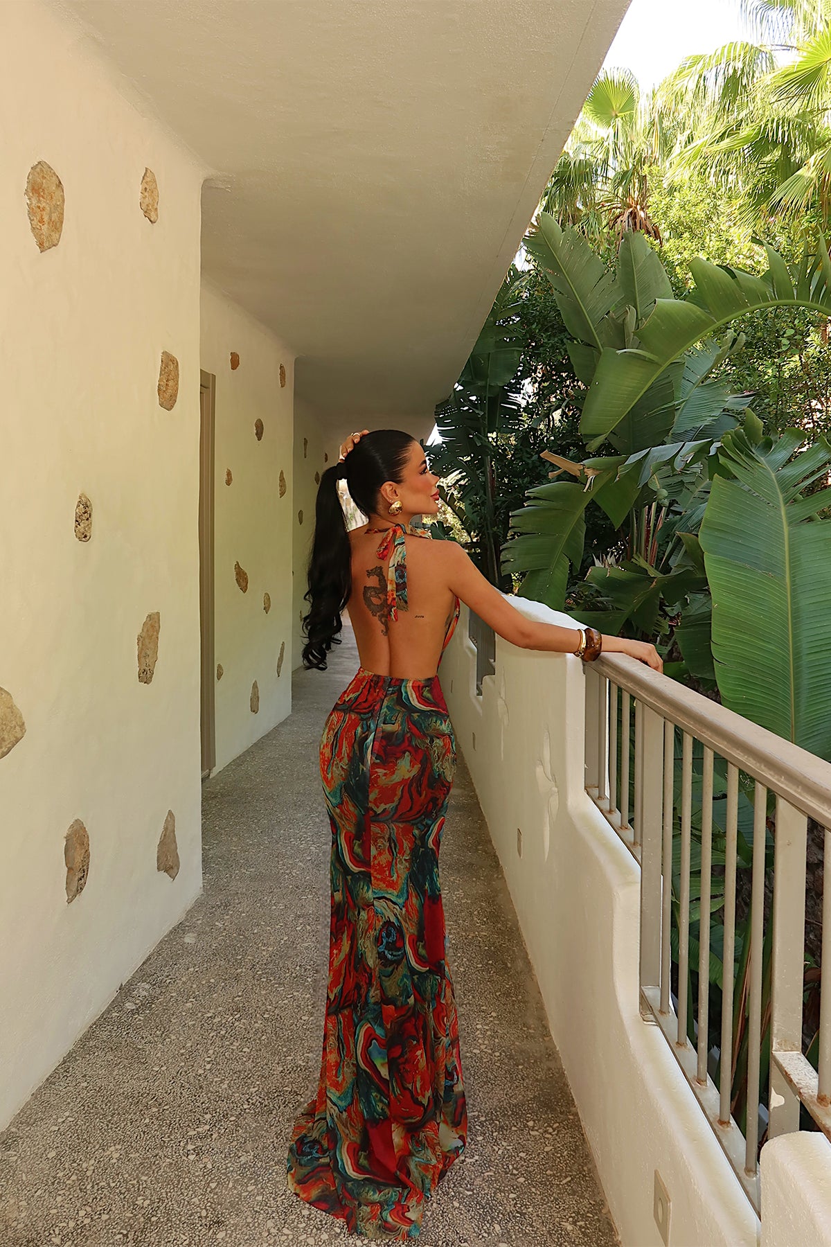 Batik Desen Askılı Uzun Elbise ATE4958 20
