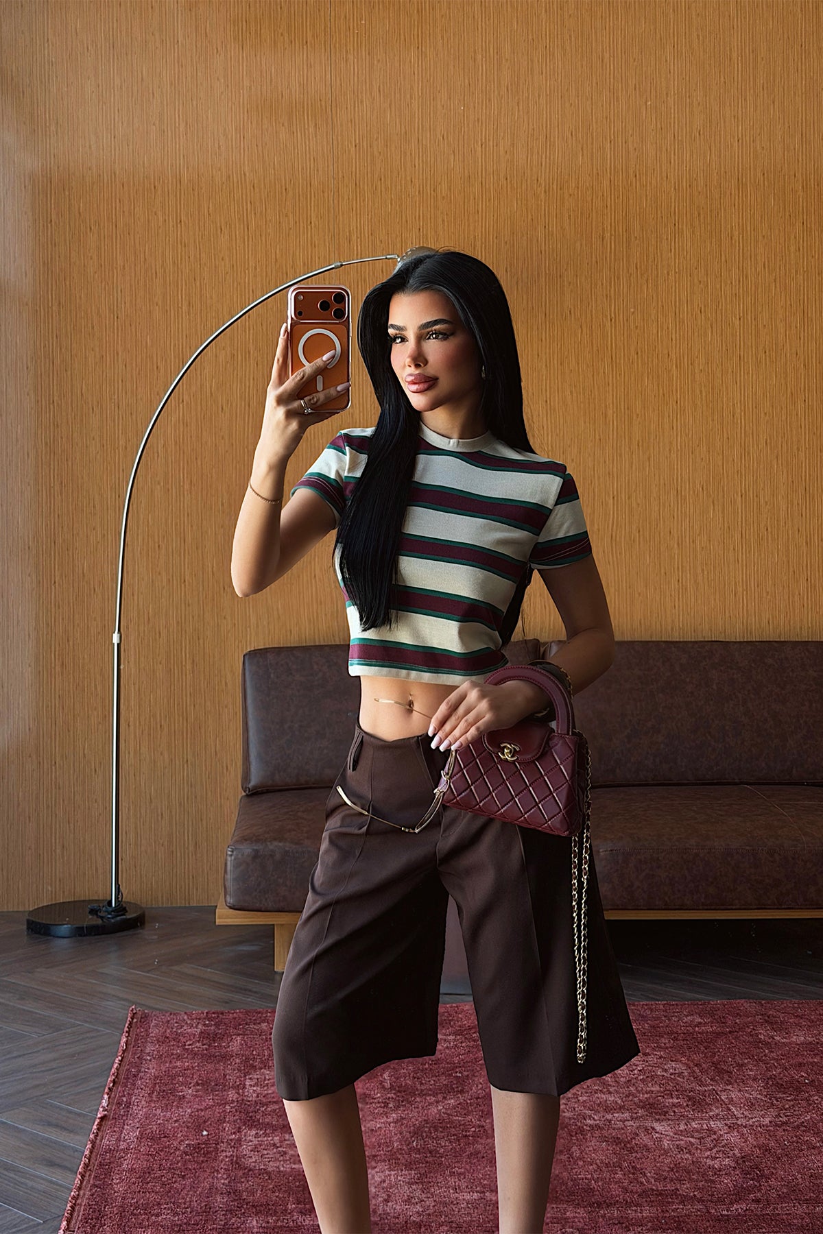 Bej Çizgili Crop Top 4