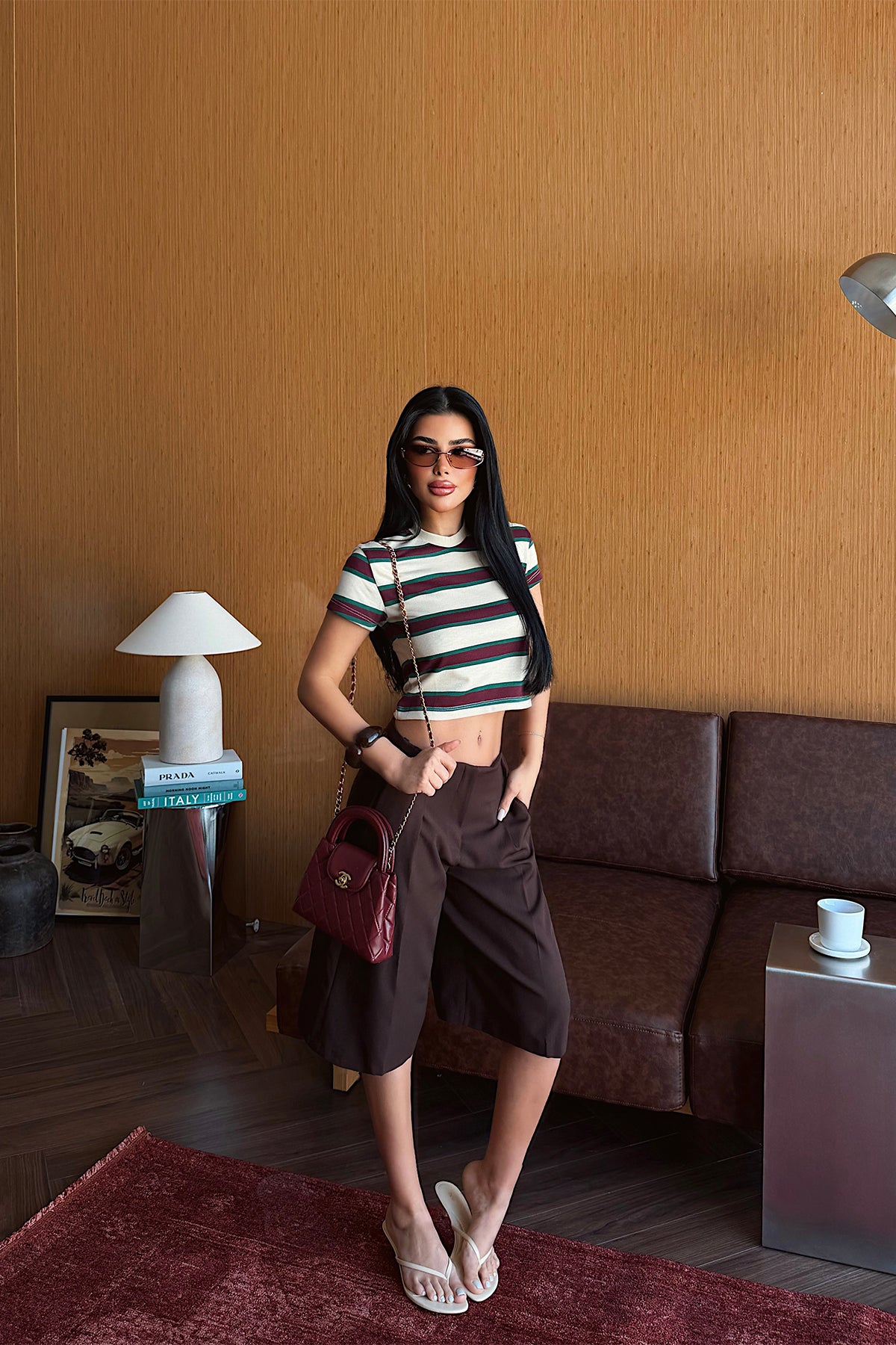 Bej Çizgili Crop Top 8