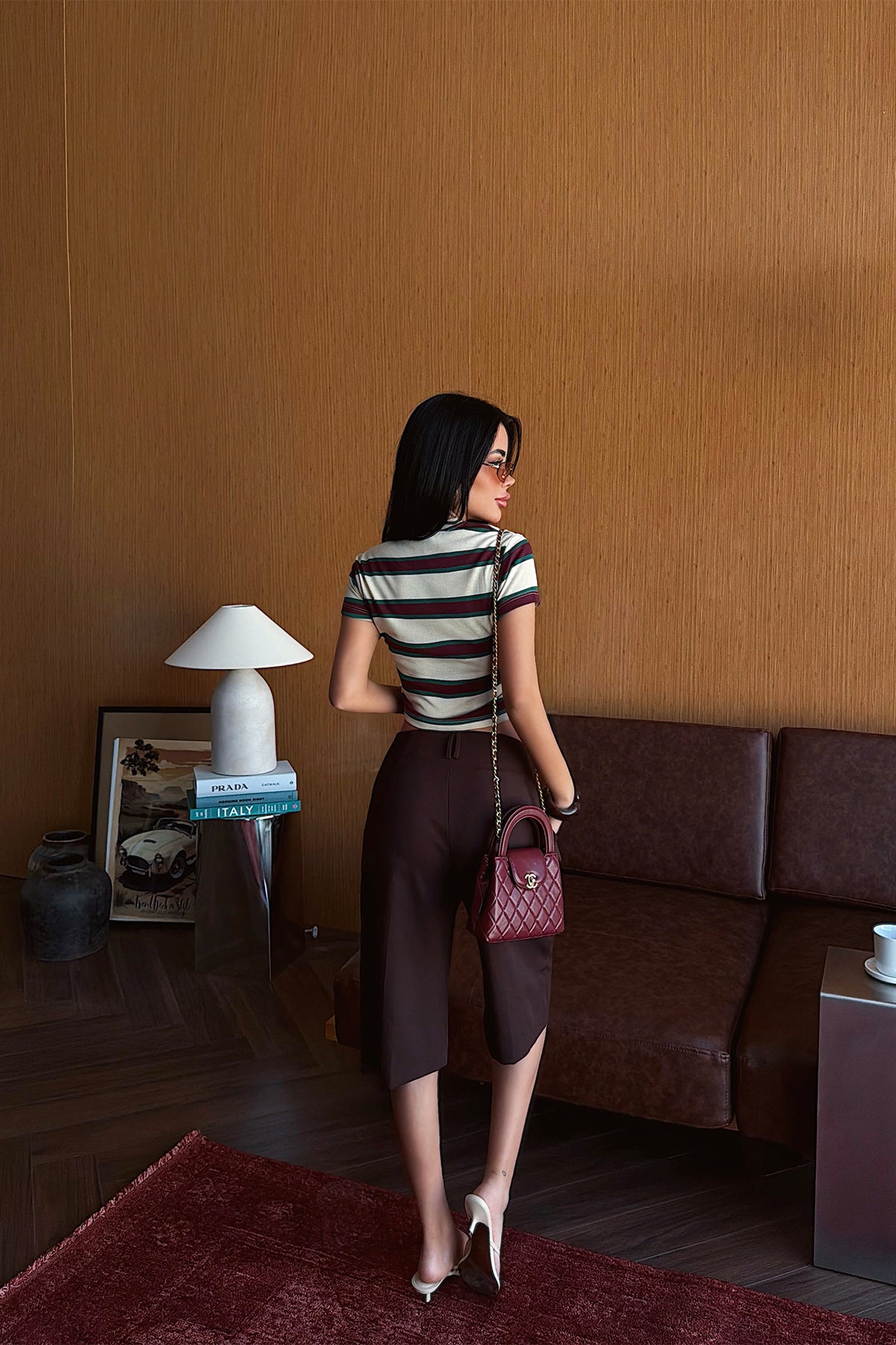Bej Çizgili Crop Top 16