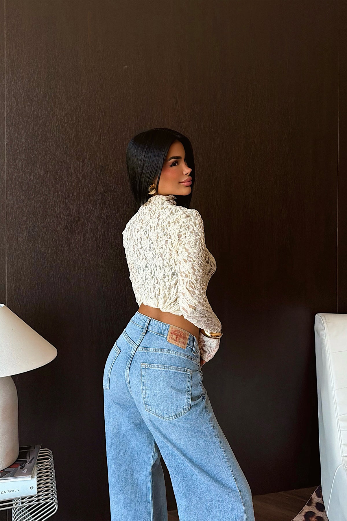 Bej Raquel Dantel Transparan Bluz 12