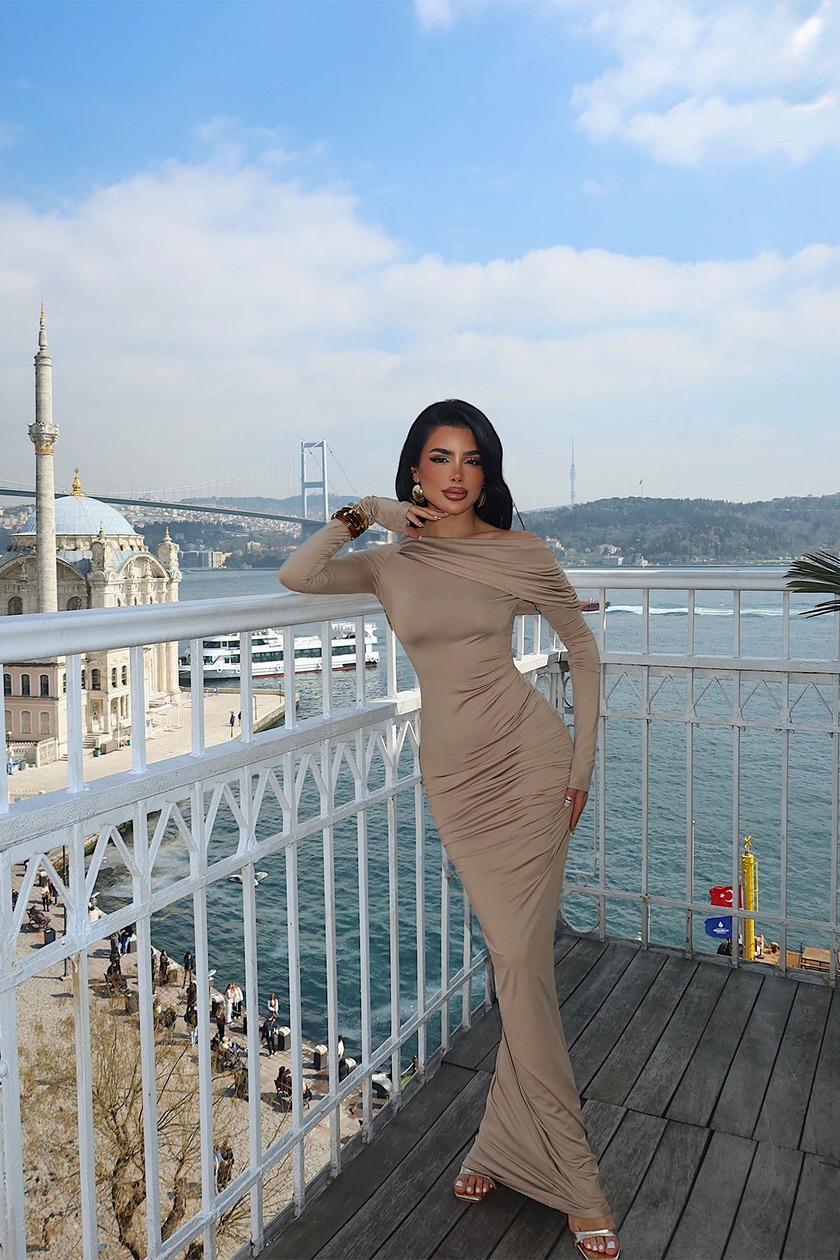 Bej Eywa Uzun Elbise 4