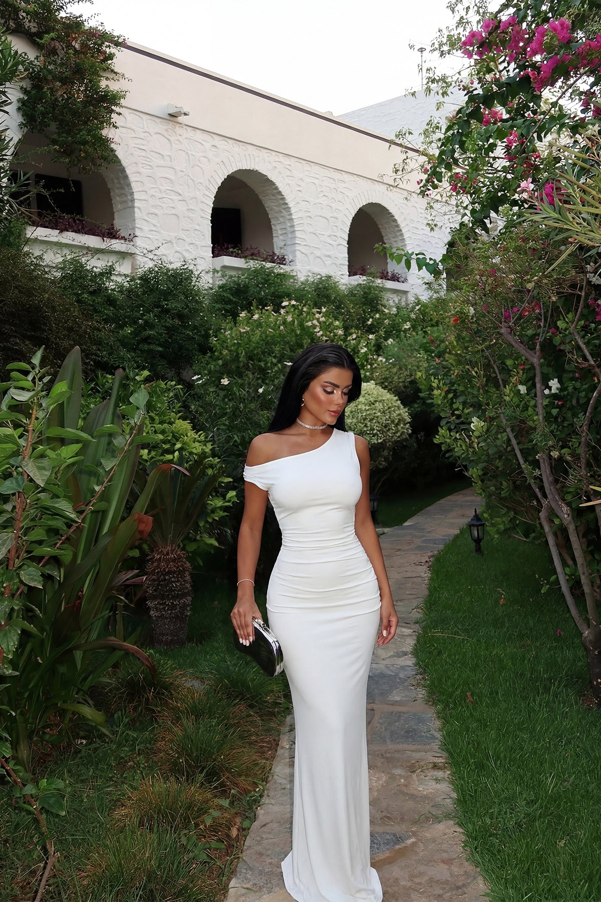 Beyaz Basic Uzun Elbise ATE3426 8