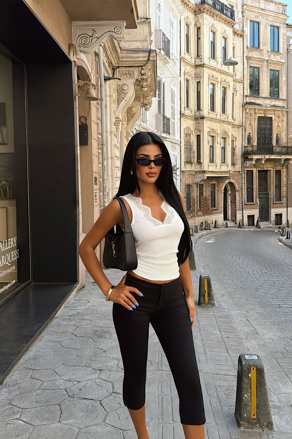 Beyaz Dantel Detay Basic Crop Top 12