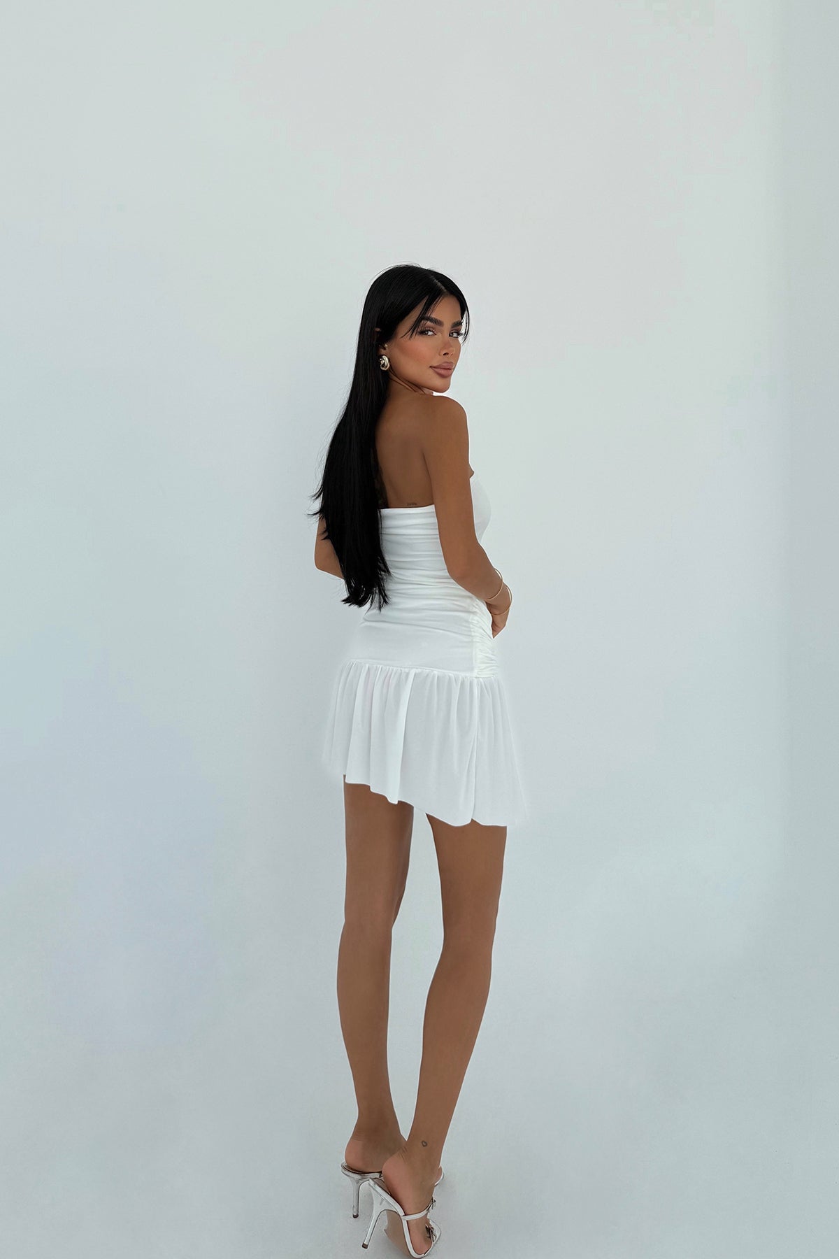 Beyaz Jody Mini Taş Aksesuarlı Elbise 28