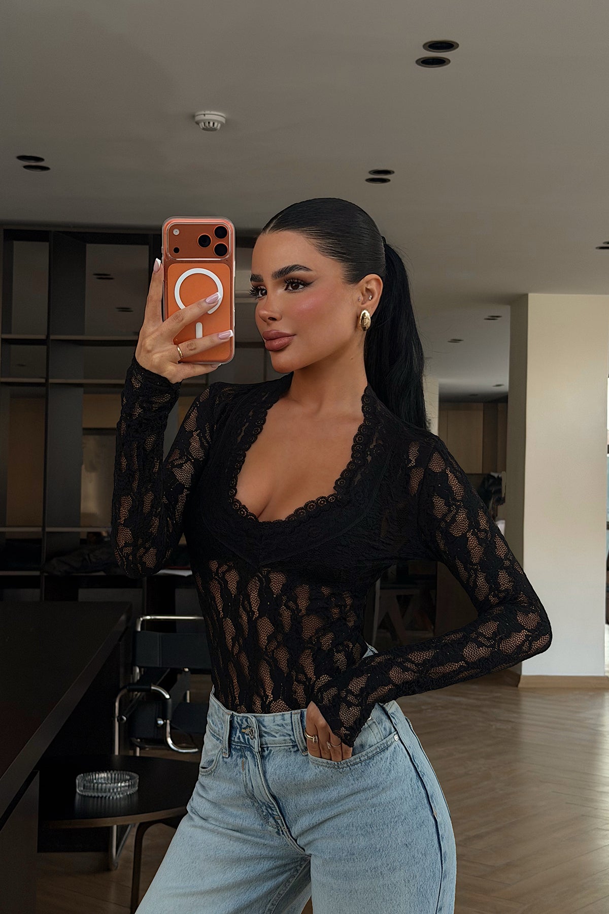 Black Transparent Lace Blouse