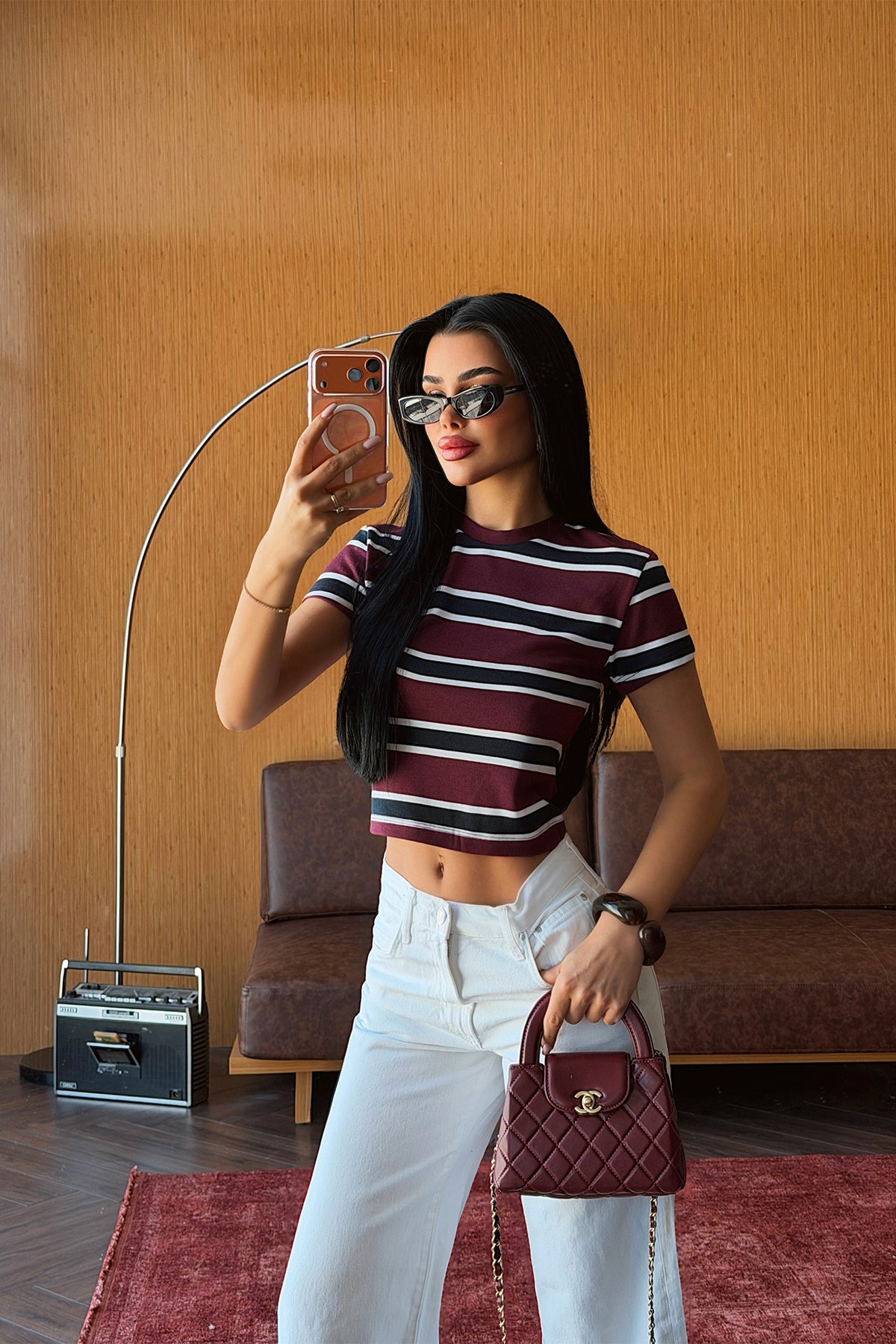 Bordo Çizgili Crop Top 12