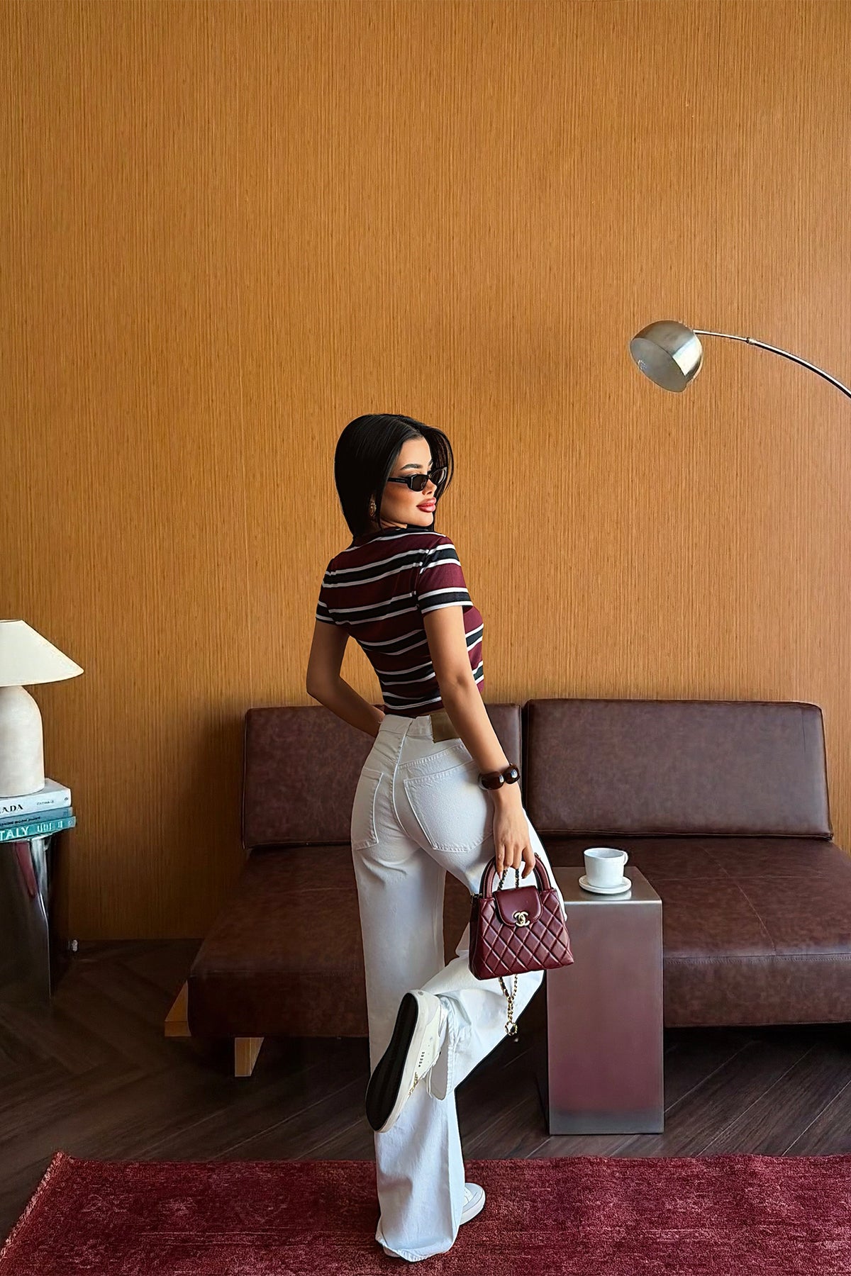 Bordo Çizgili Crop Top 16