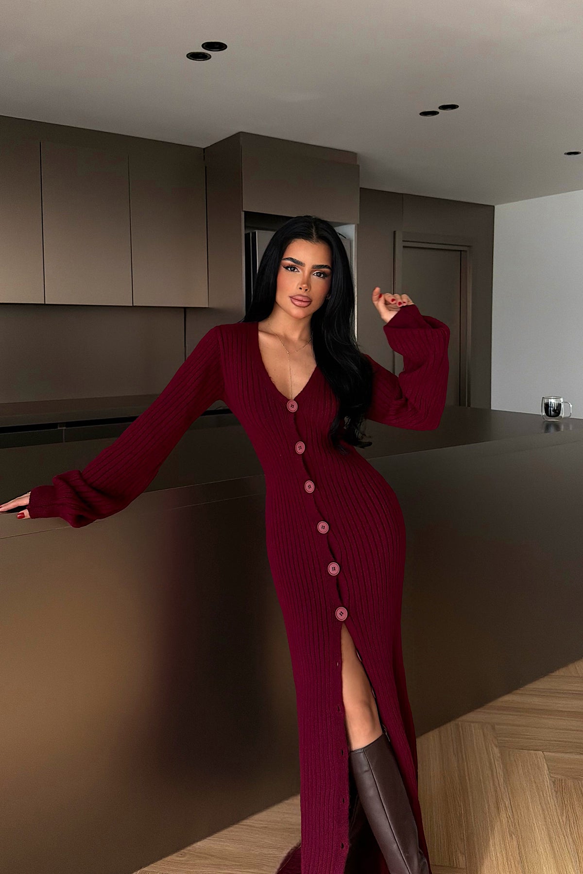 Bordo Ophelie Triko Elbise 8