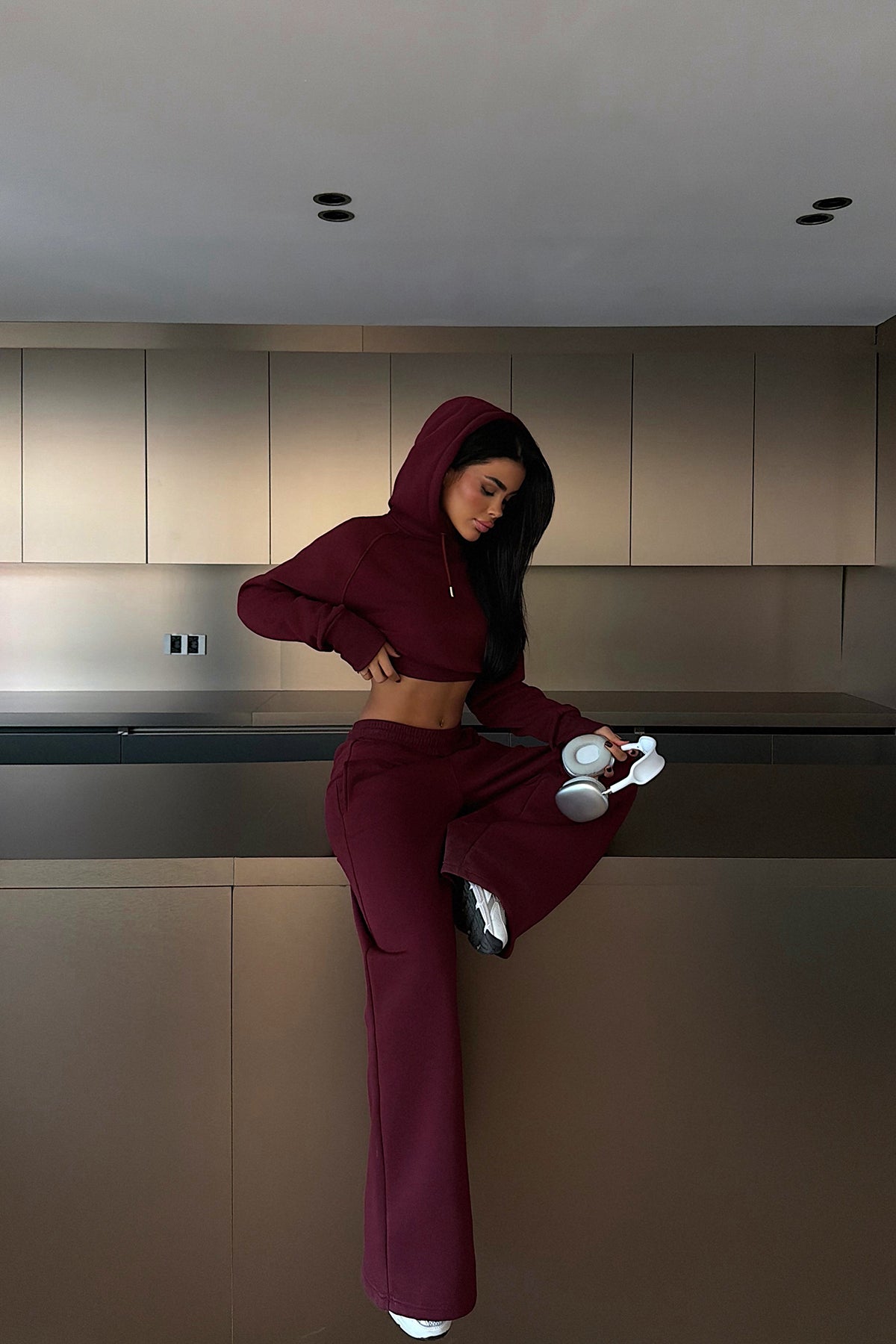 Bordo Scarf Kapşonlu Eşofman Takım 12
