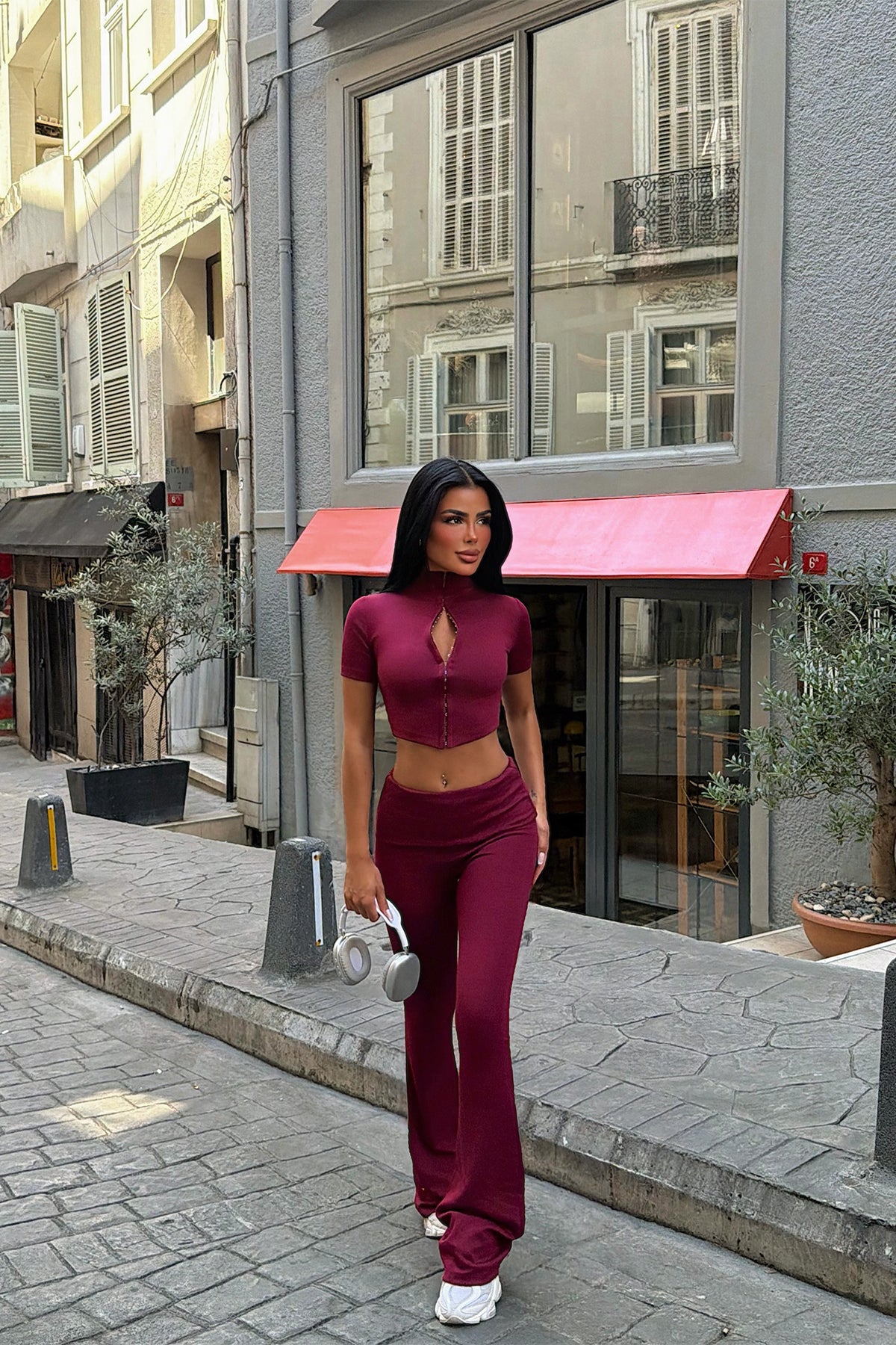 Bordo Fermuar Detay Pantolonlu Takım ATE5985 8