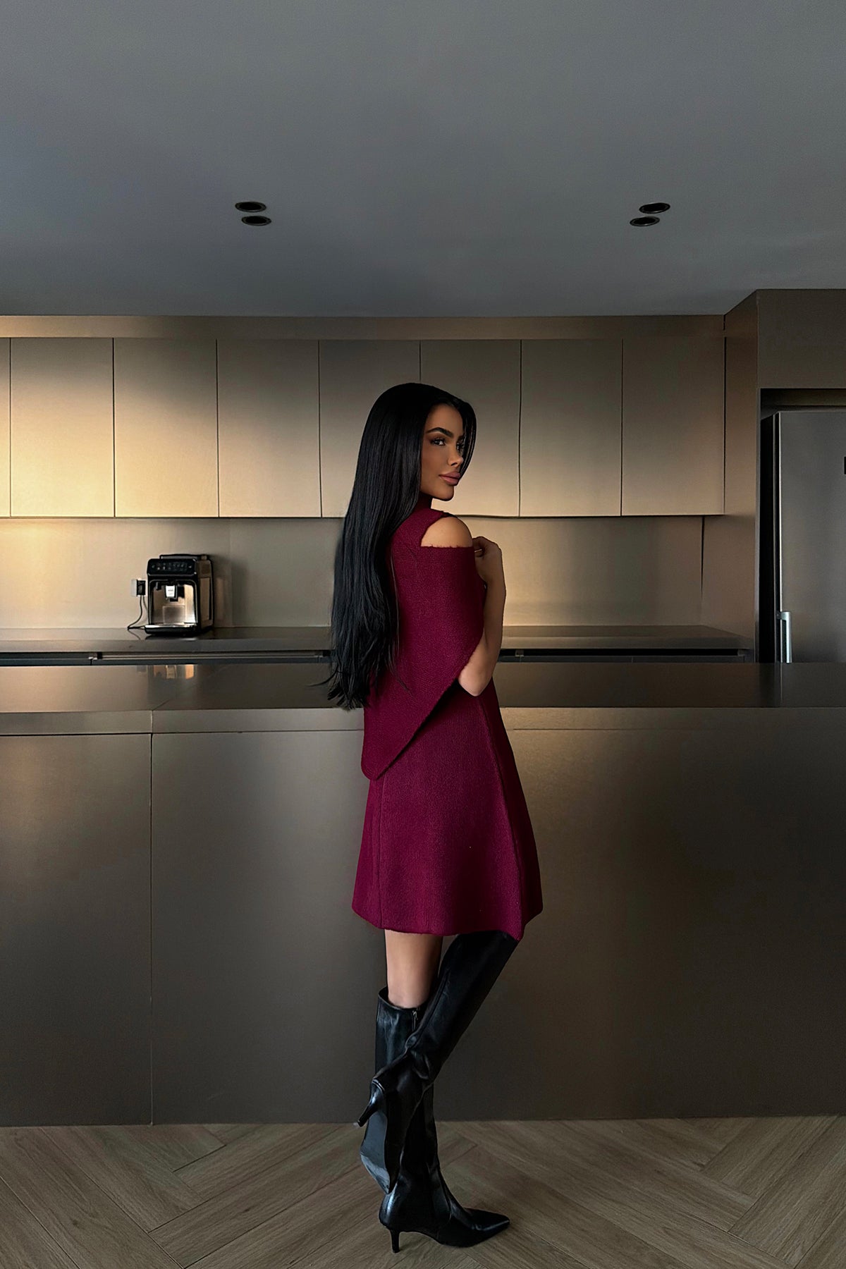 Bordo Marayla Triko Elbise 16