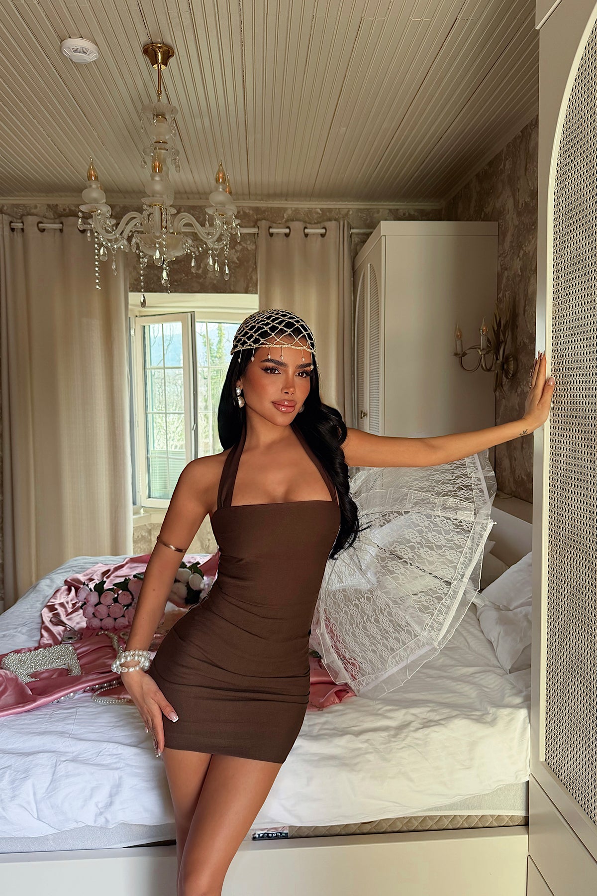 Brown Strappy Mini Dress