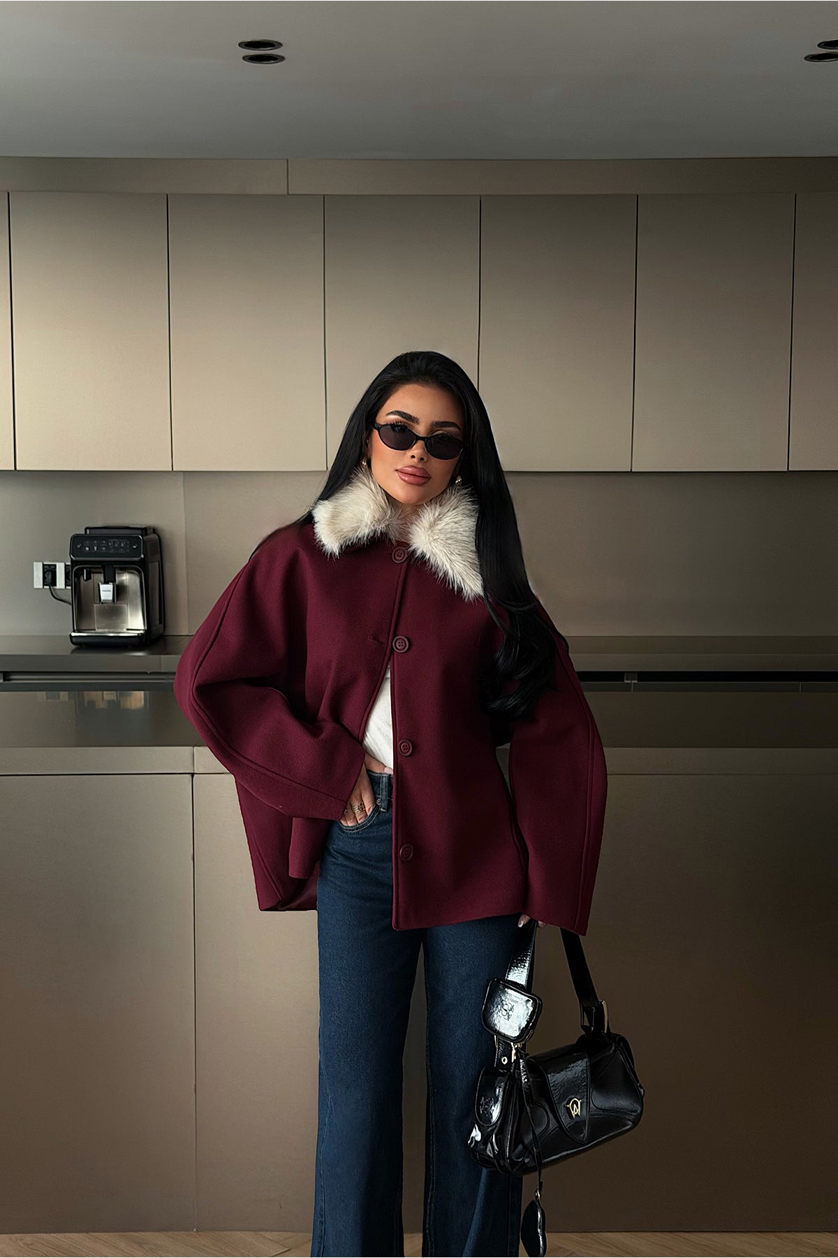 Burgundy Fur Detail Jacket