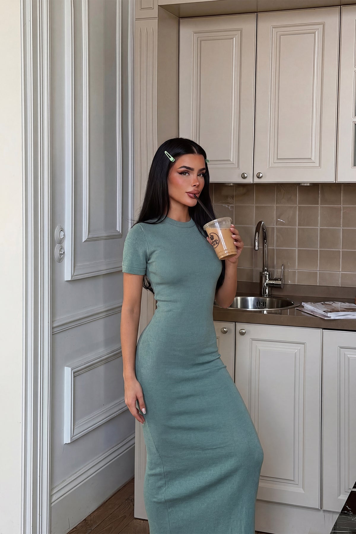 Çağla Yeşili Grino Elbise 8
