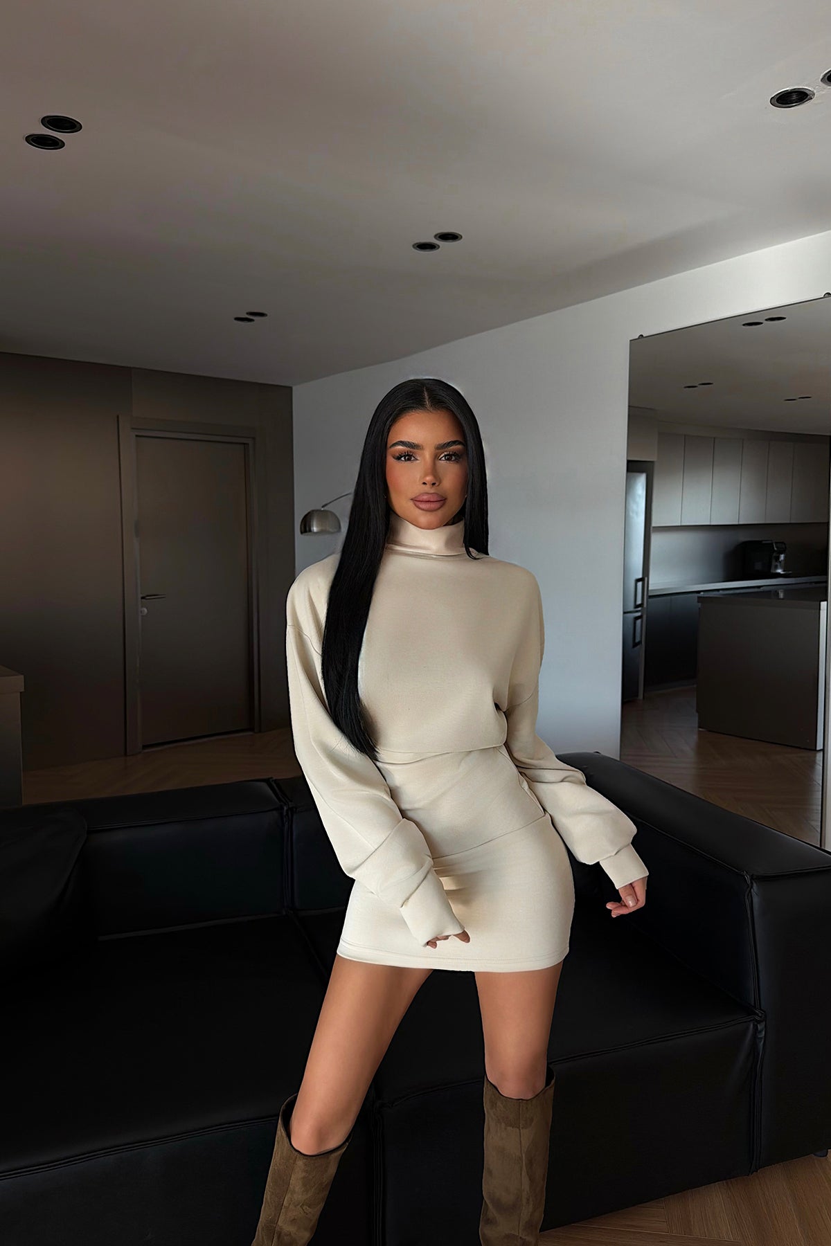 Cream Turtleneck Mini Dress