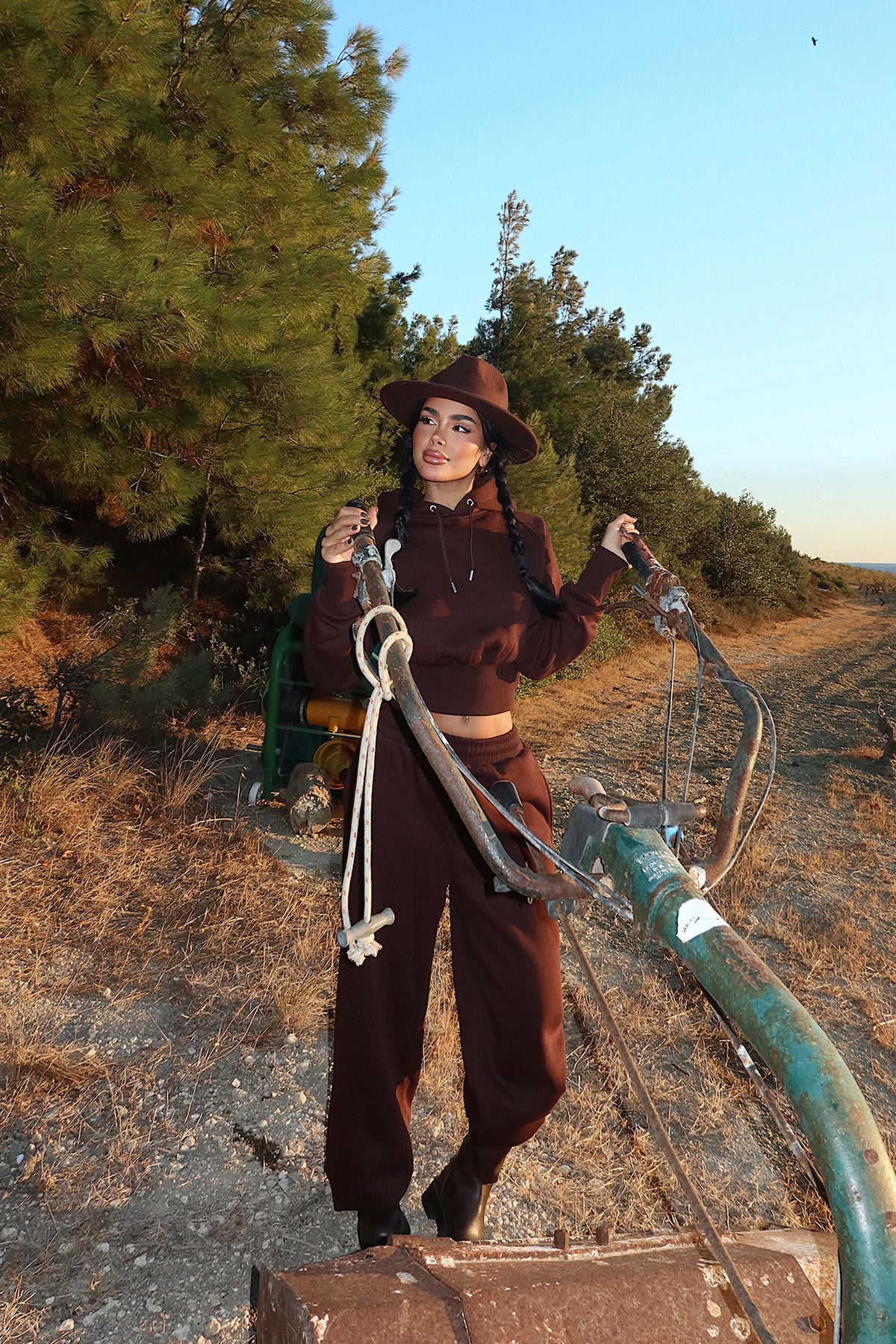 Kahverengi Scarf Kapşonlu Eşofman Takım 20