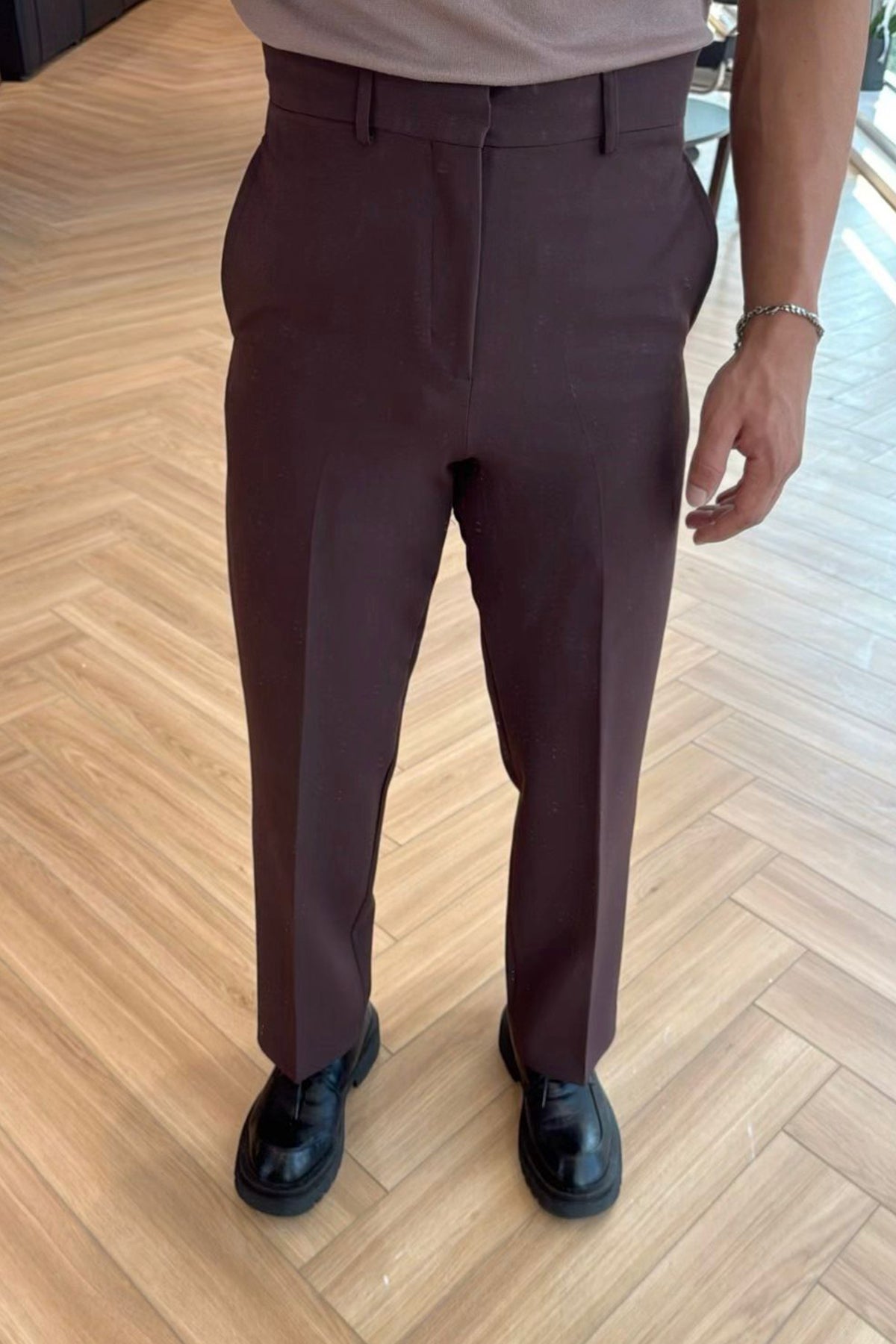Kahverengi Palazzo Yüksek Bel Pantolon 8