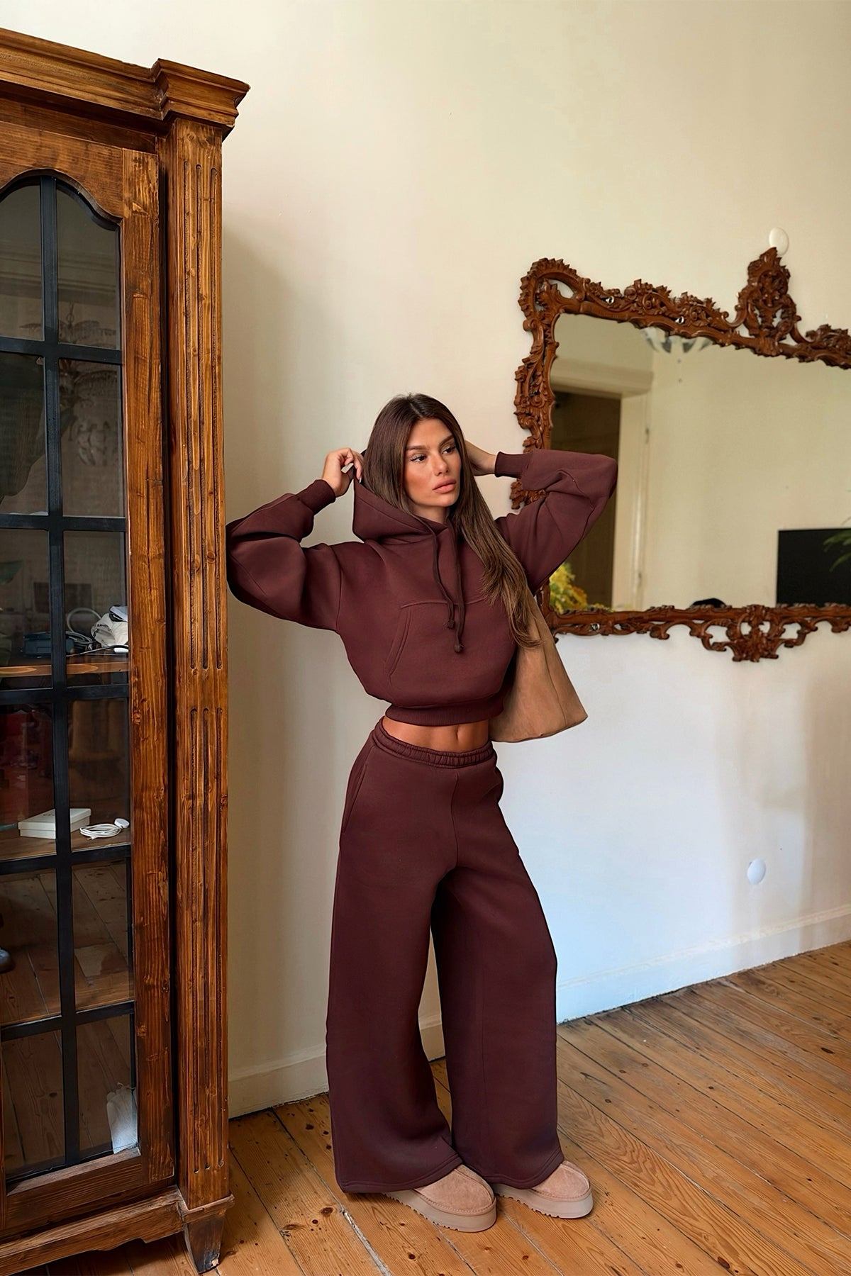 Renk: KAHVERENGİ | Kahverengi Sweat Detay Pantolonlu Takım 1