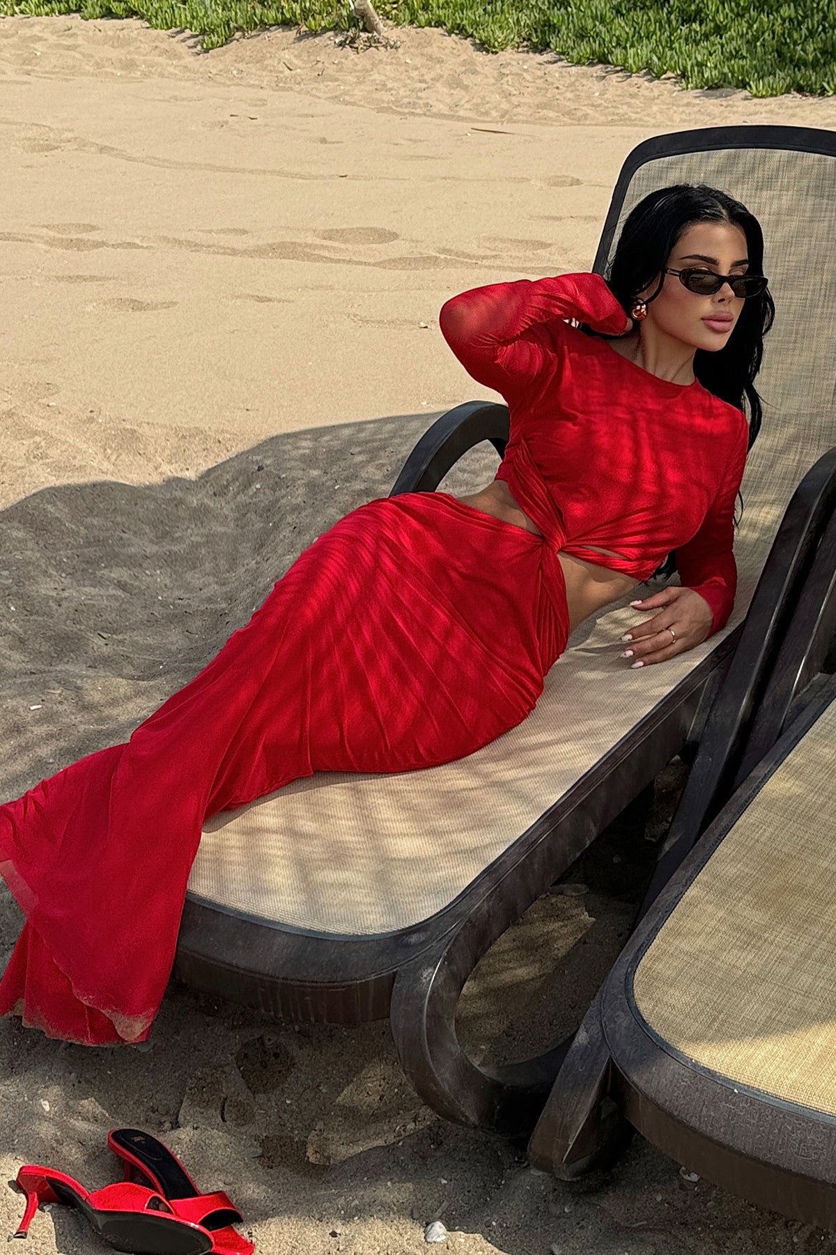 Rotes, langes Basic-Kleid