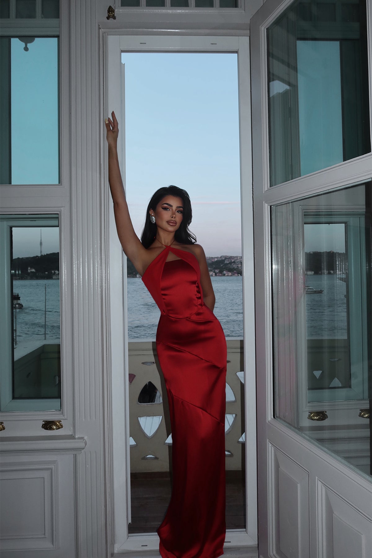 Kırmızı Dianeli Bağlamalı Elbise 4