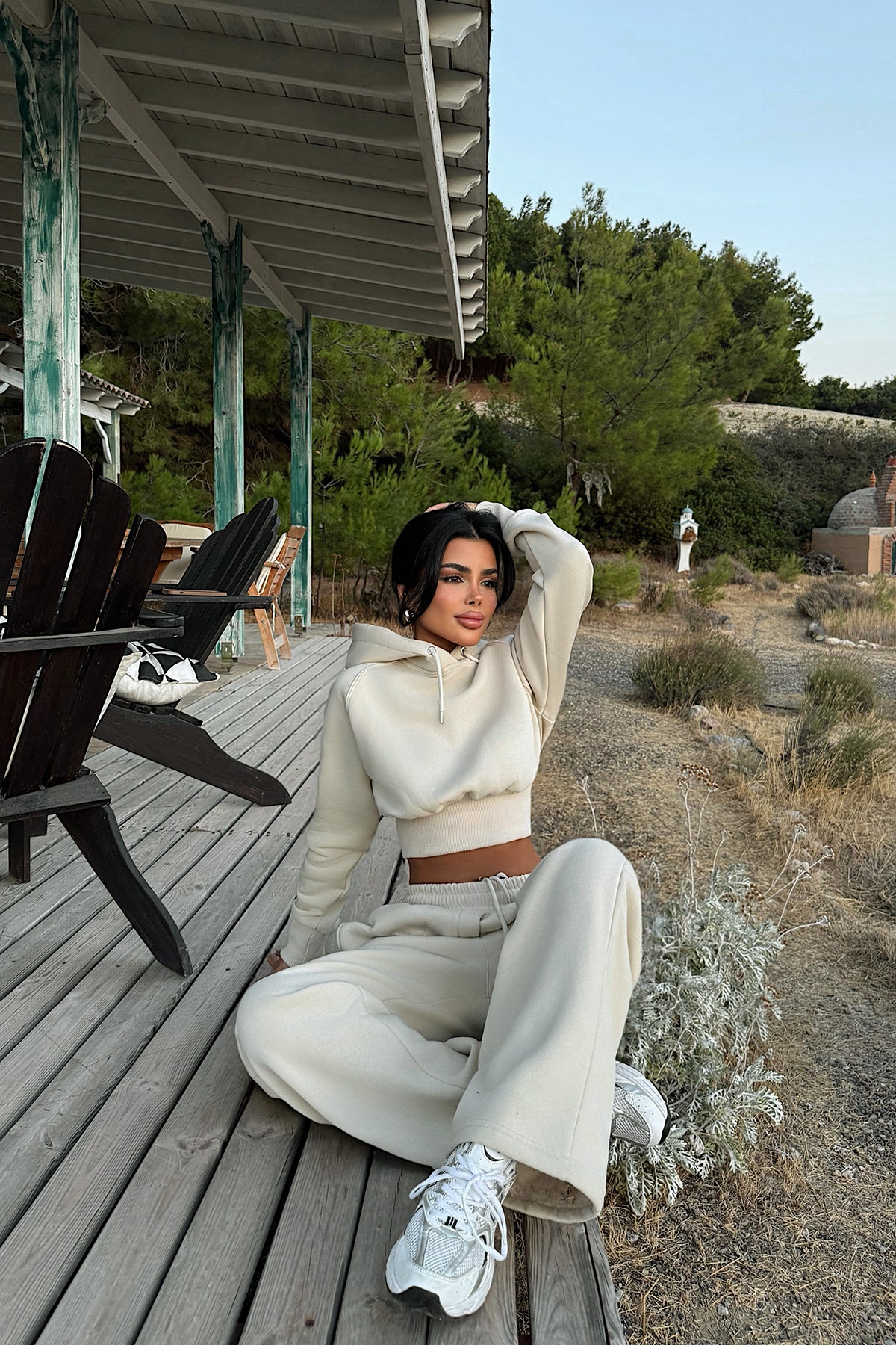 Krem Scarf Kapşonlu Eşofman Takım 4