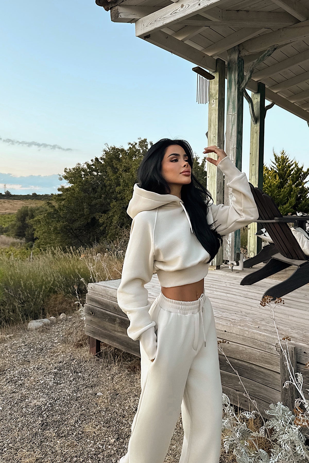 Krem Scarf Kapşonlu Eşofman Takım 12