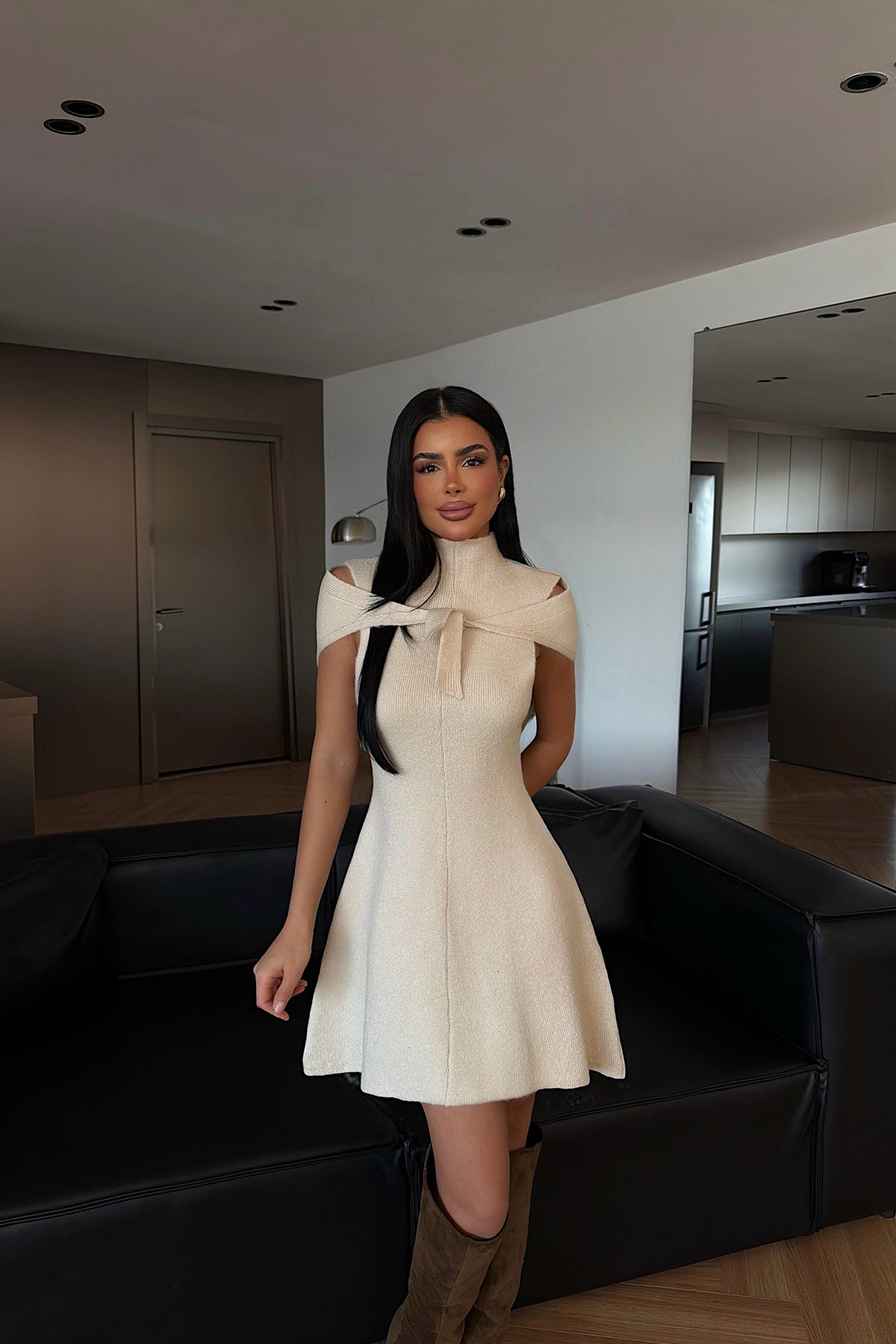 Krem Marayla Triko Elbise 8