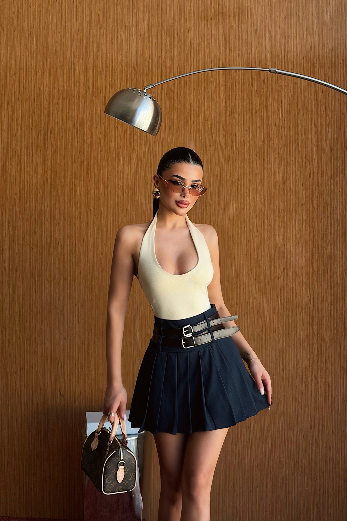 Lacivert Sinatra Çift Kemerli Mini Etek 12