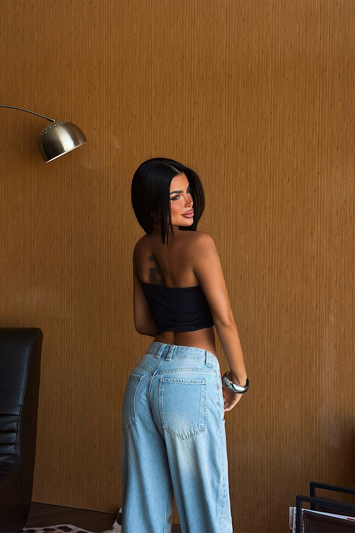 Lacivert Kemer Detay Straplez Crop Top 16